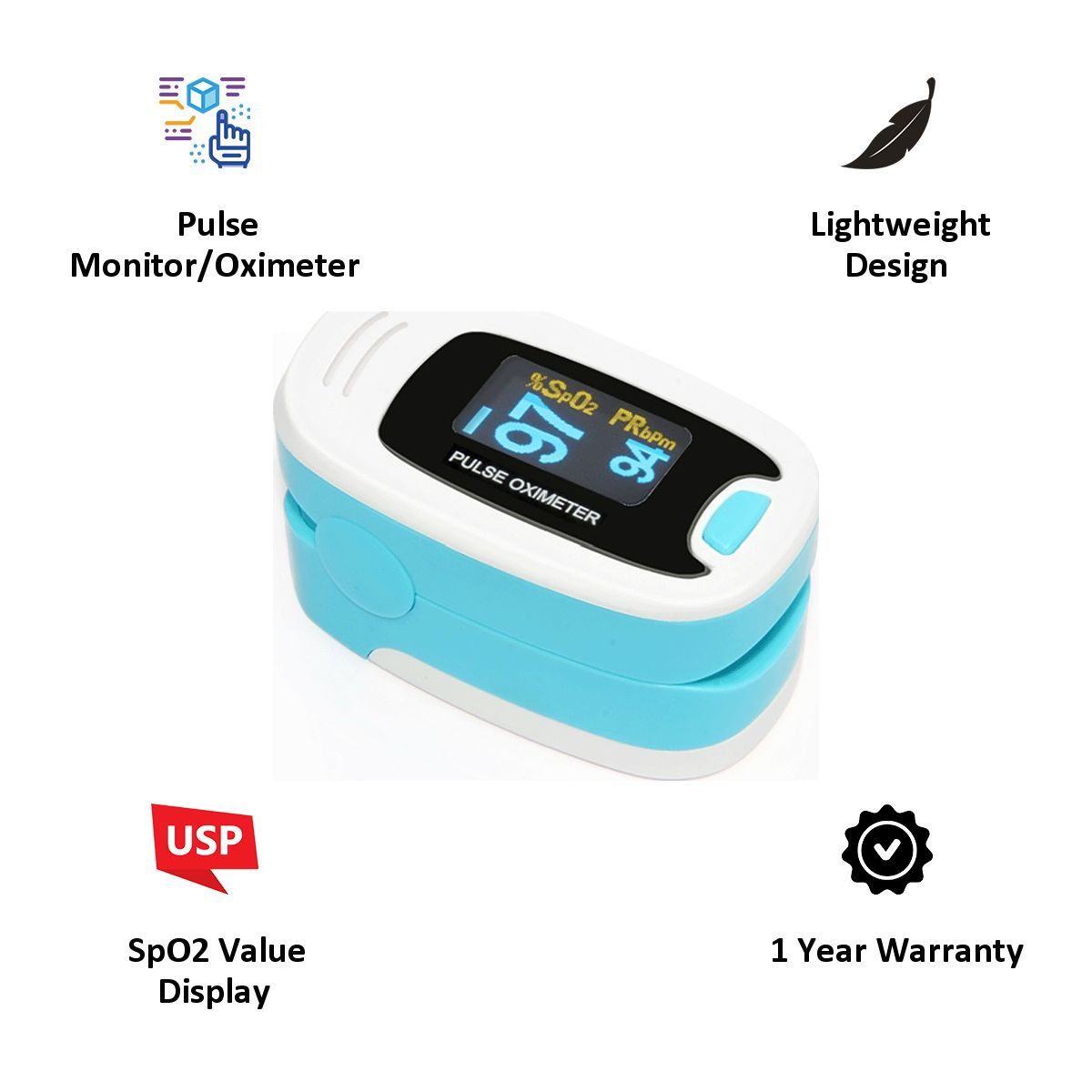 CONTEC Pulse Oximeter (Low Power Consumption, CMS50N1, Blue)_5
