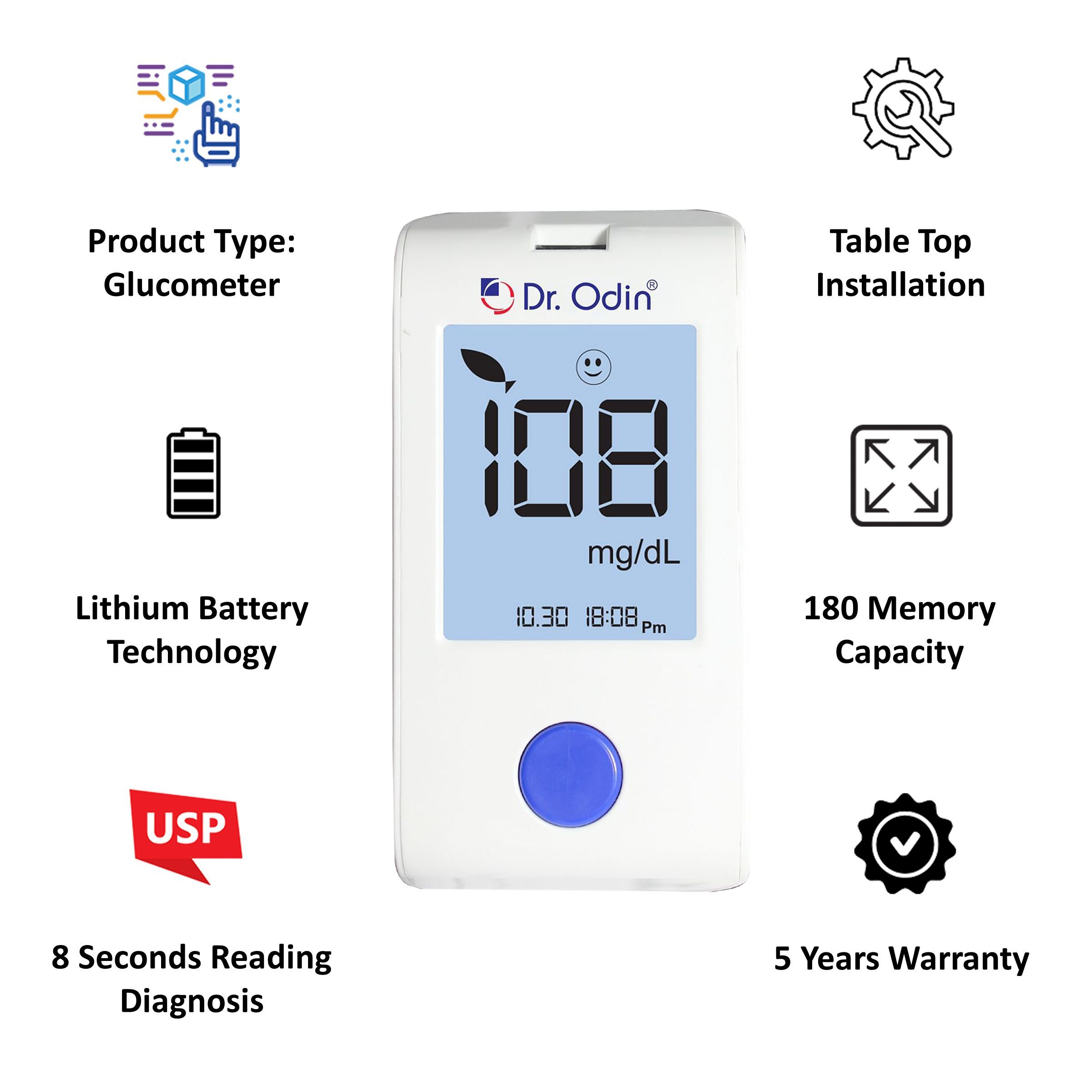 Dr. Odin Glucometer (8 Seconds Reading, GLM-73, White)_3