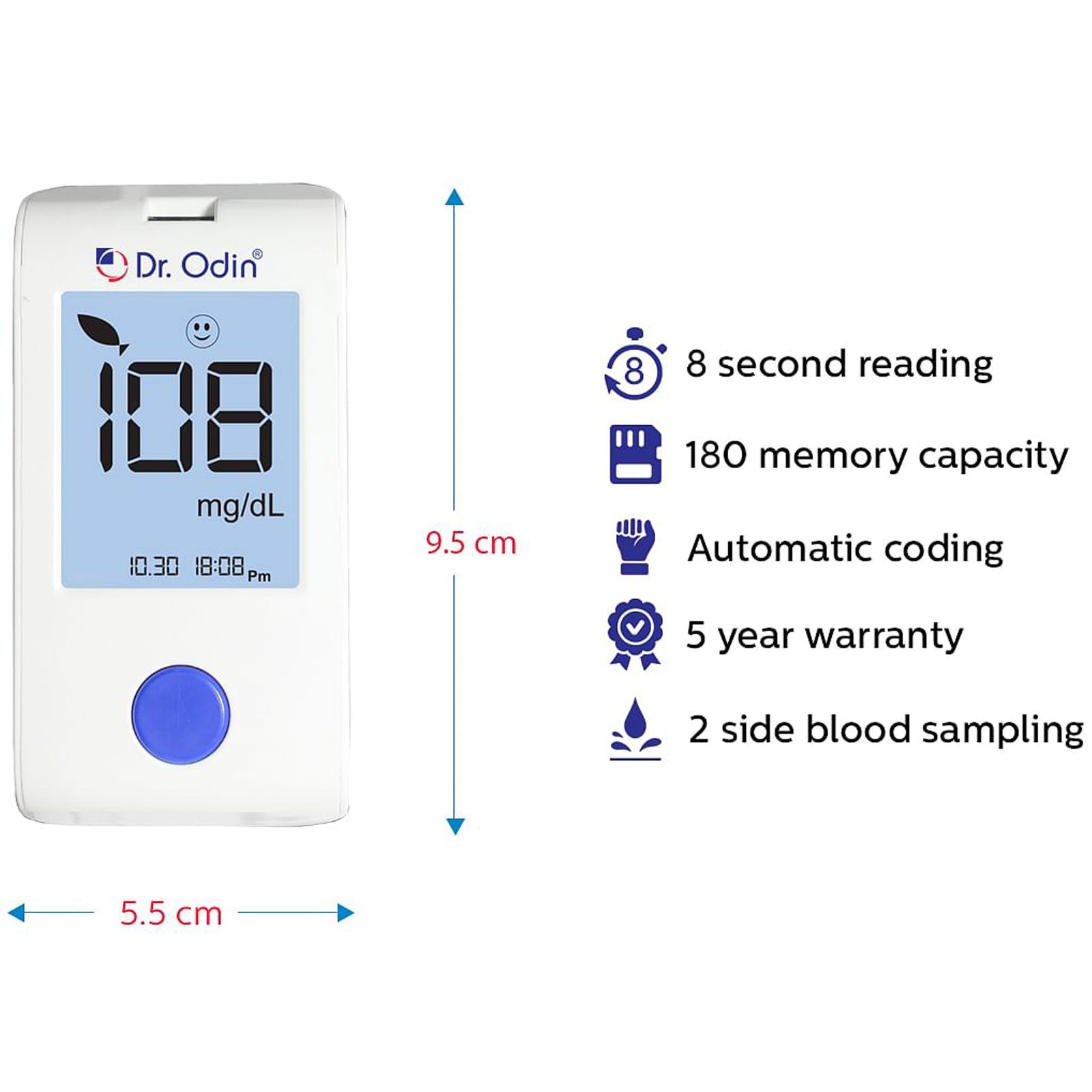 Dr. Odin Glucometer (8 Seconds Reading, GLM-73, White)_2