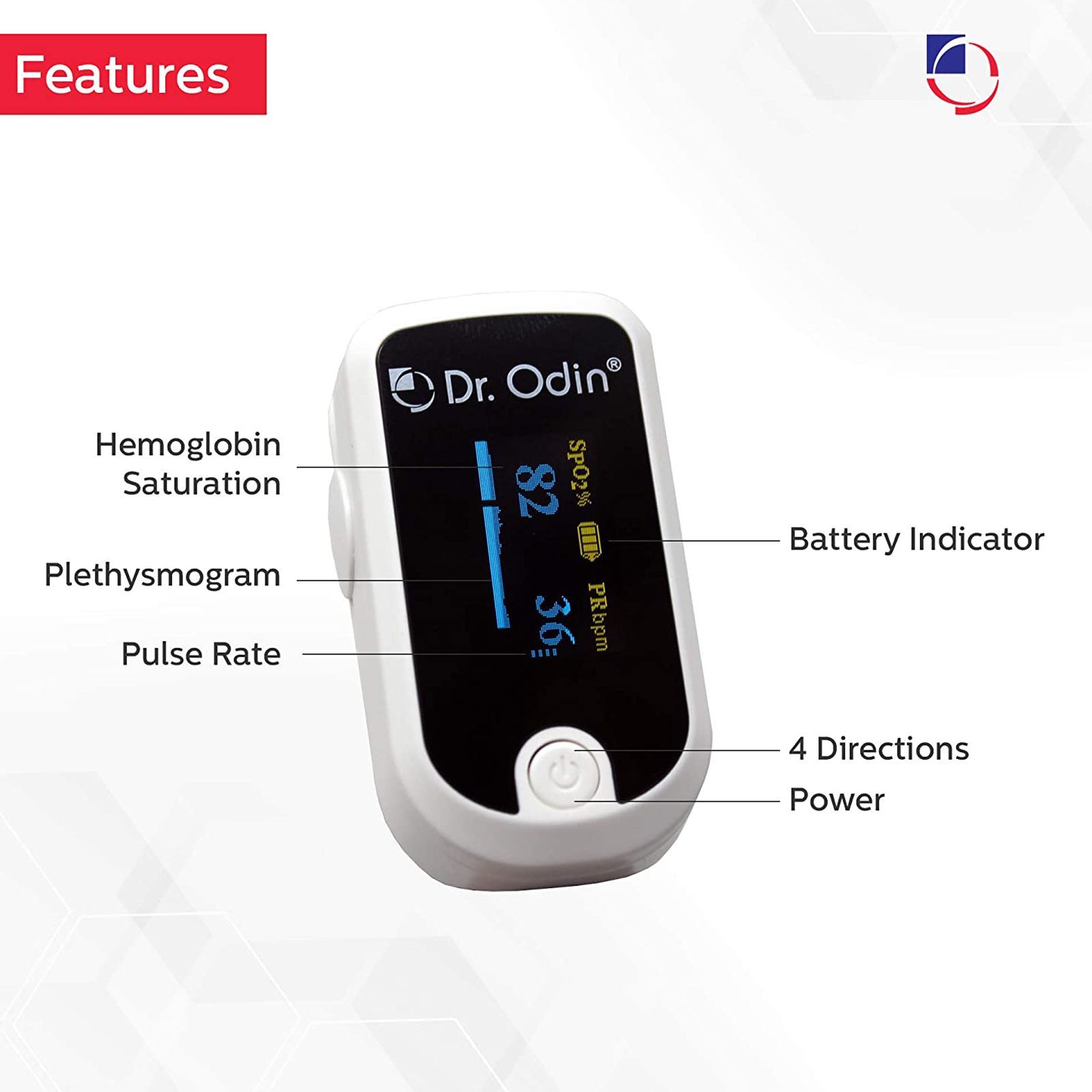Dr. Odin OLED Pulse Monitor/Oximeter (Alarm Function, FS20E, White)_7