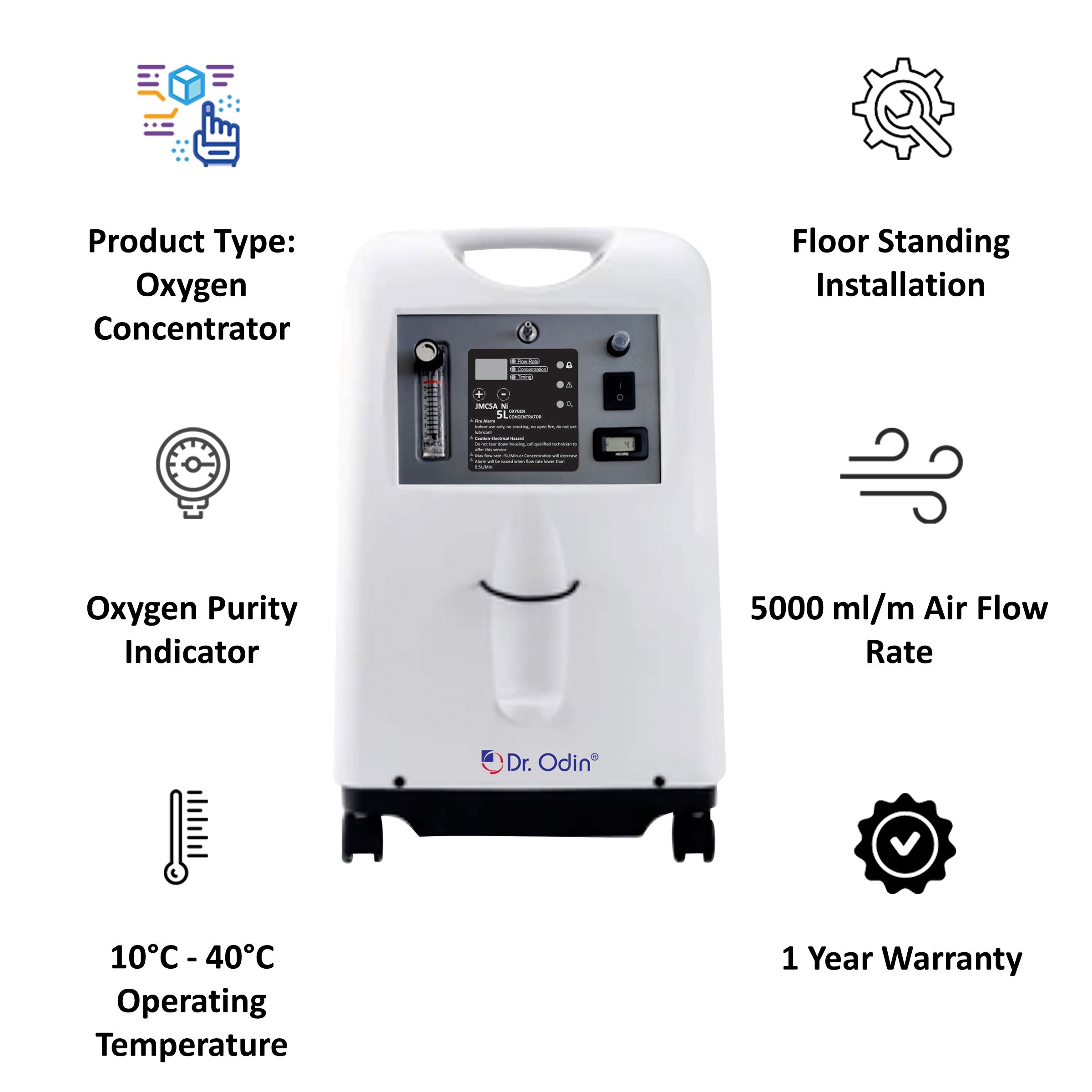 Dr. Odin Oxygen Concentrator (Oxygen Concentration: 0.5~5L/min, JMC5A-Ni, White)_3