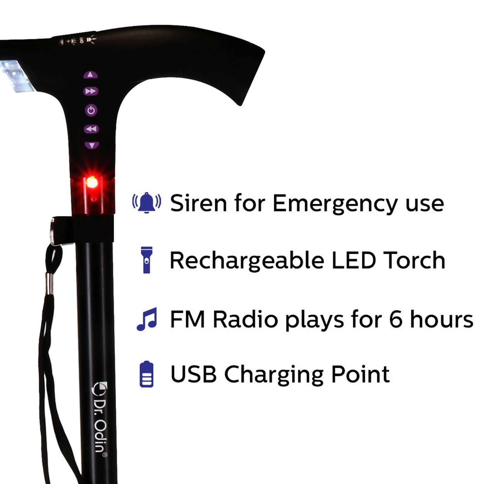 Dr. Odin Walking Stick (Emergency LED Light with Height Adjustment, 09A, Black)_3