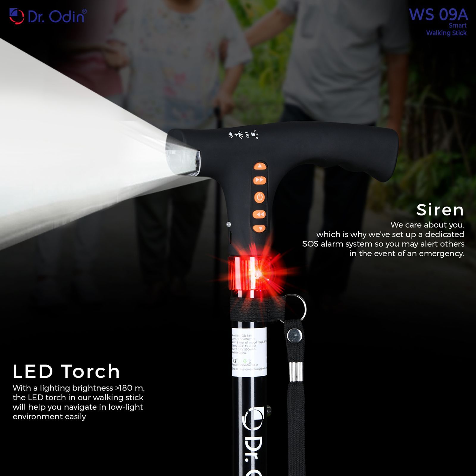 Dr. Odin Walking Stick (SOS Alarm, GB-819, Black)_4