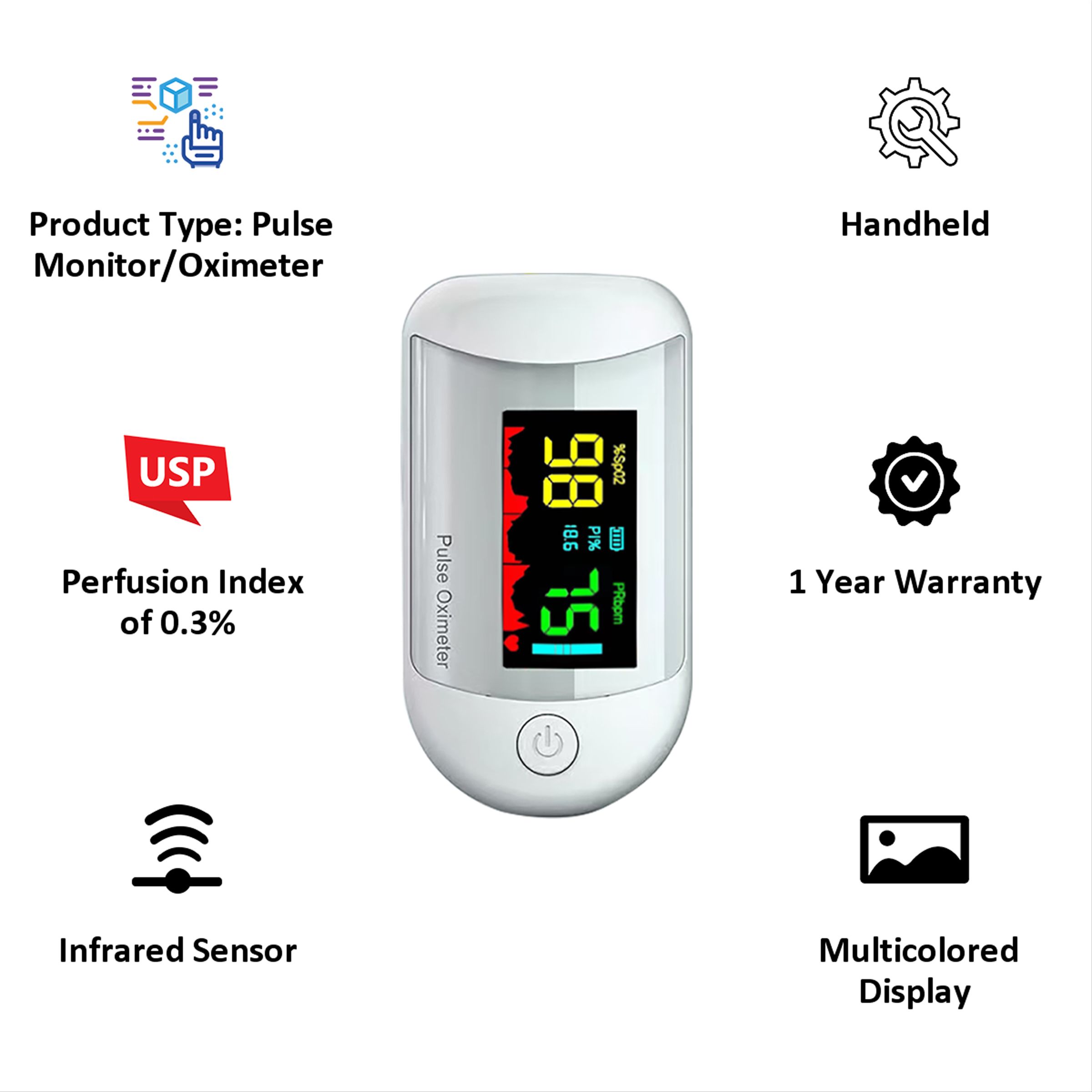 iGear Health Digital Pulse Monitor/Oximeter (Perfusion Index of 0.3%, iG-A3, White)_5