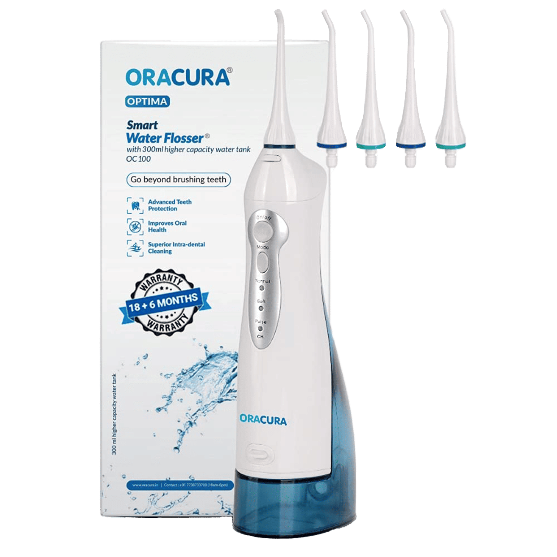 ORACURA Smart Dental Floss for Unisex (3 Custom Modes, OC100, White)_1