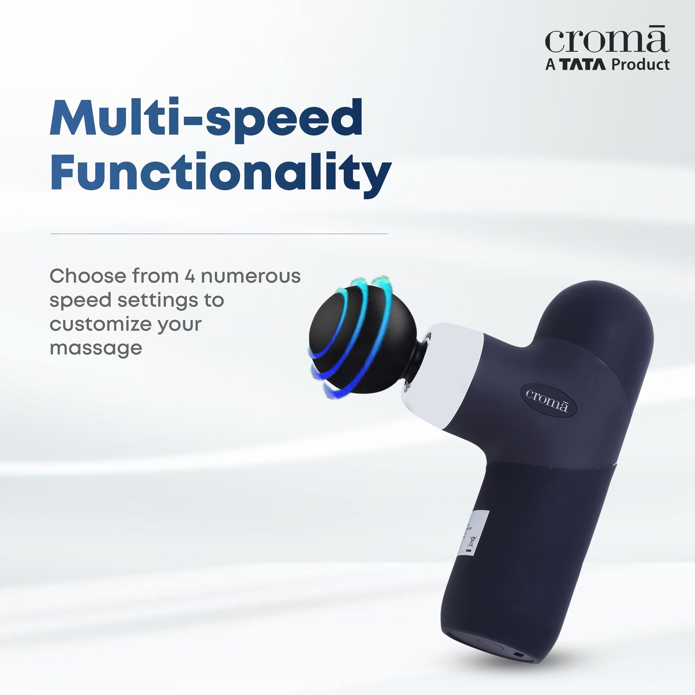 Croma Full Body Mini Massager Gun (4 Speed settings, Dark Blue)_10