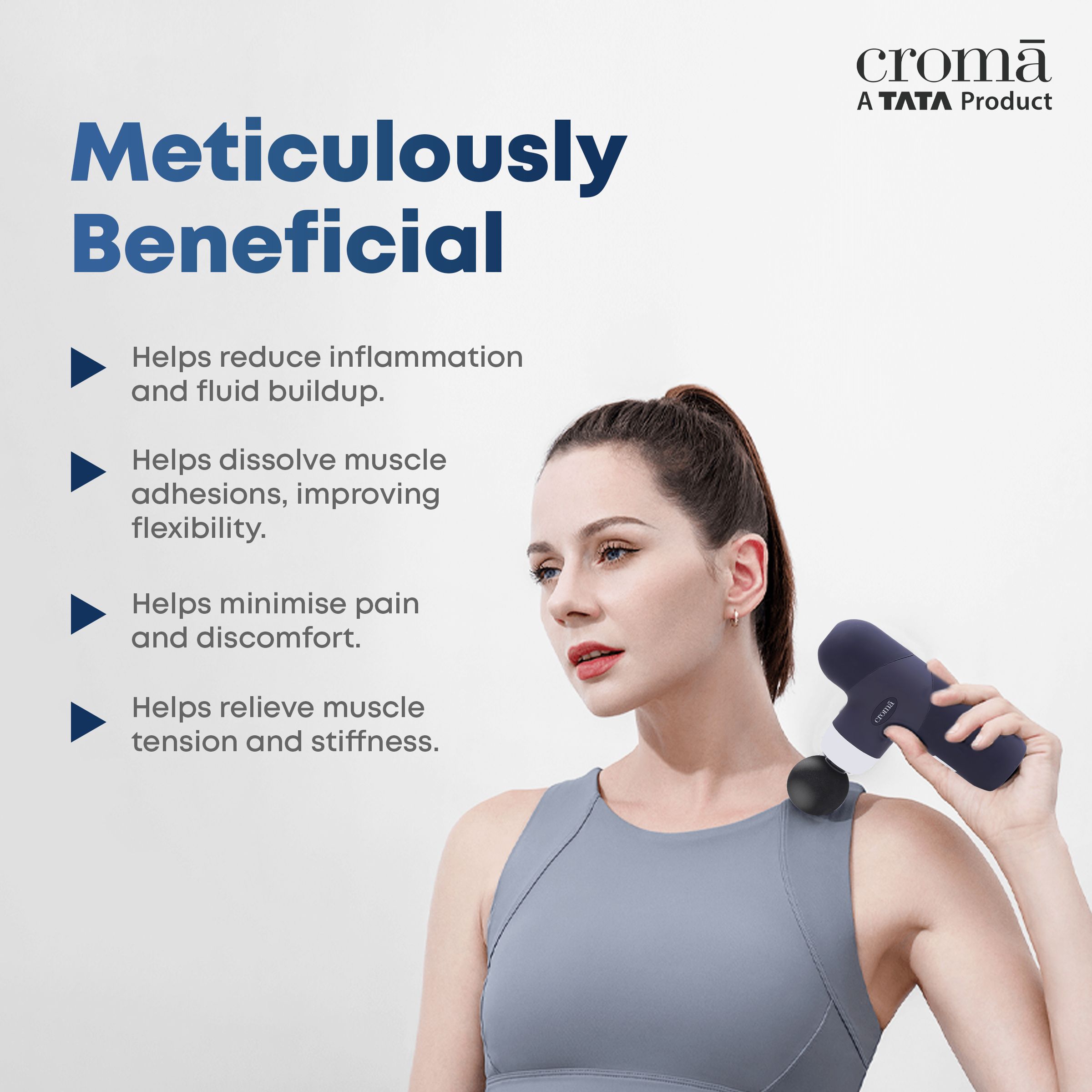 Croma Full Body Mini Massager Gun (4 Speed settings, Dark Blue)_11