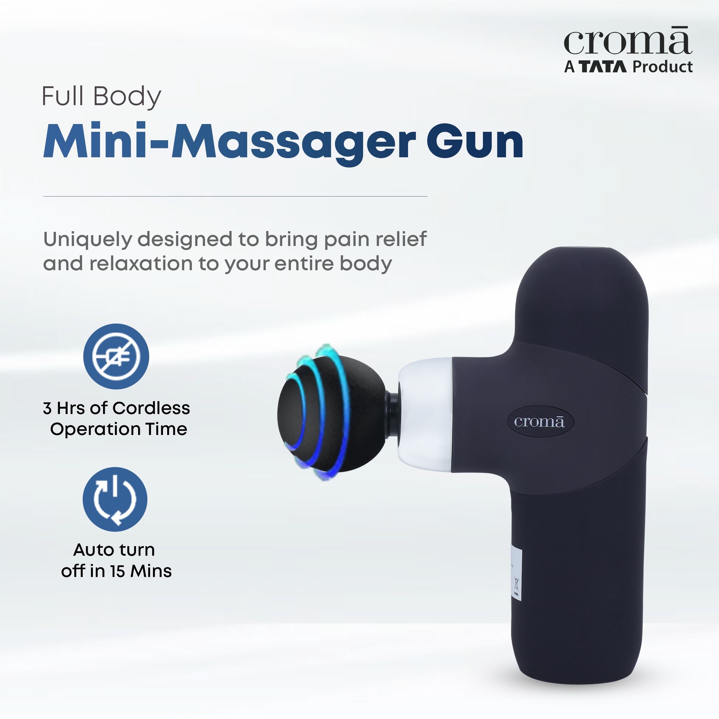 Croma Full Body Mini Massager Gun (4 Speed settings, Dark Blue)_8