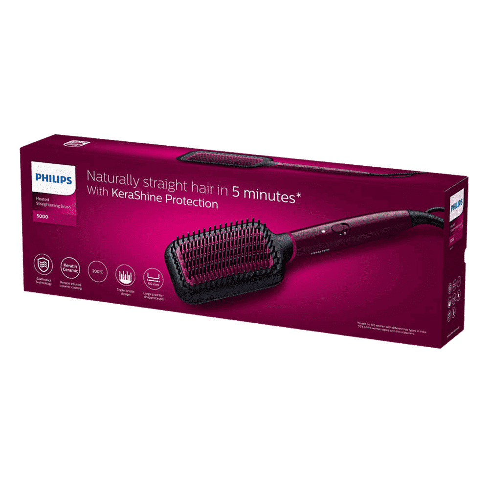 PHILIPS 5000 Hair Straightening Brush with Thermo Protect Technology (Ceramic Bristles, Dark Wine)_4