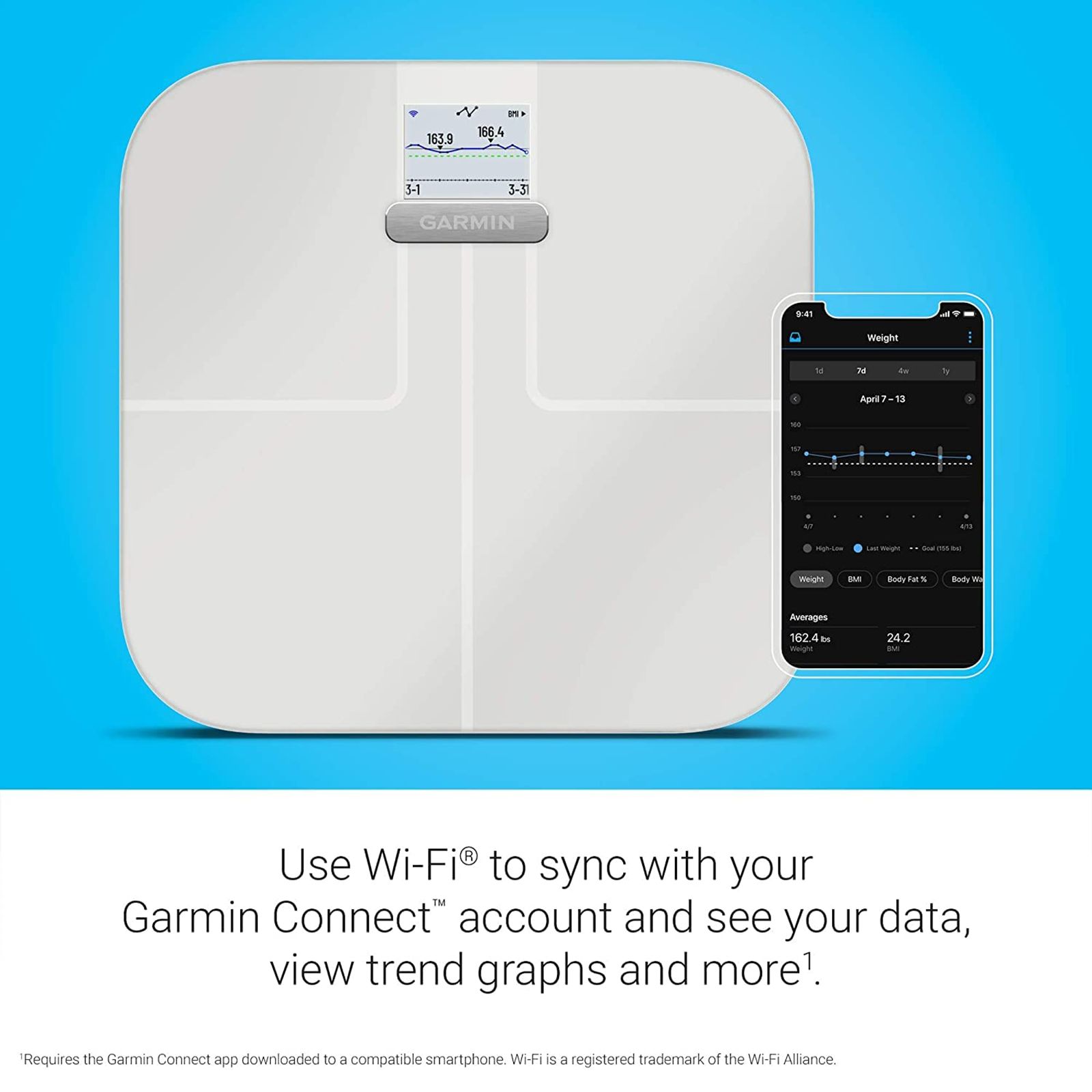 GARMIN Index S2 Smart Weight Scale (Battery Powered, Wi-fi Connectivity, 010-02294-21, White)_3