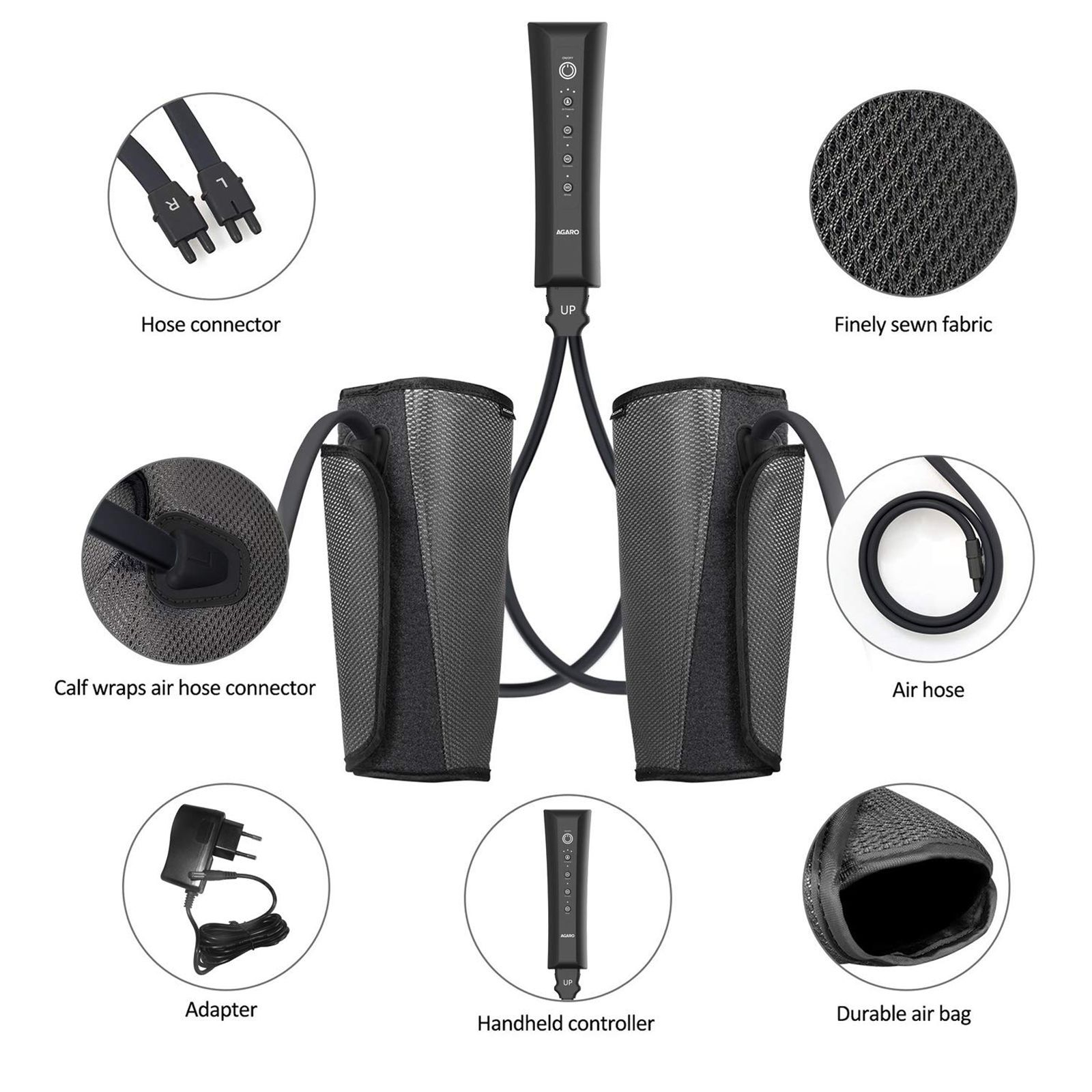 AGARO Smart Air Compression Leg Massager (3 Modes, Fabric, Black)_2