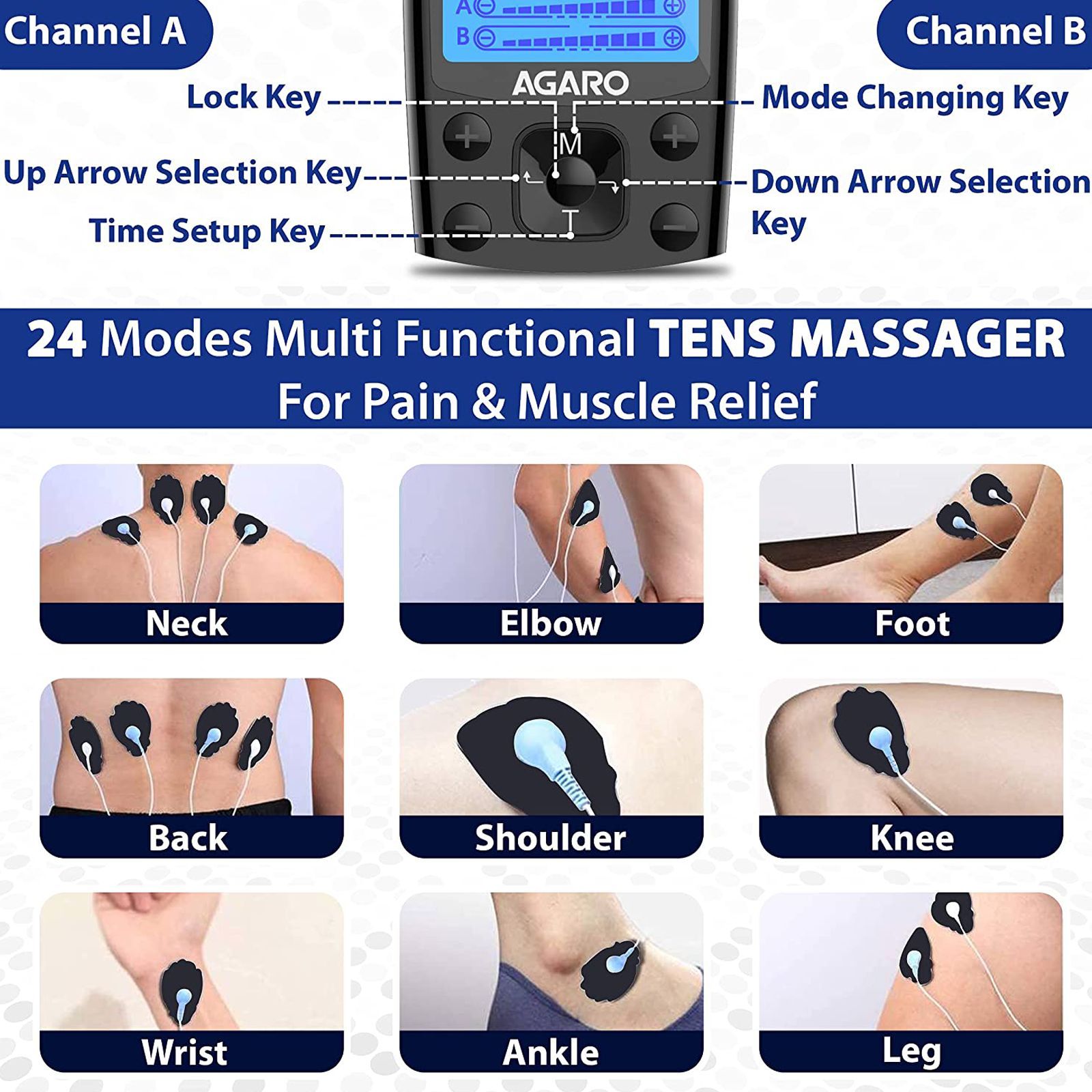 AGARO Tens Dual Channel Knee, Back, Neck Massager (20 Intensity Levels, 33536, Black)_5