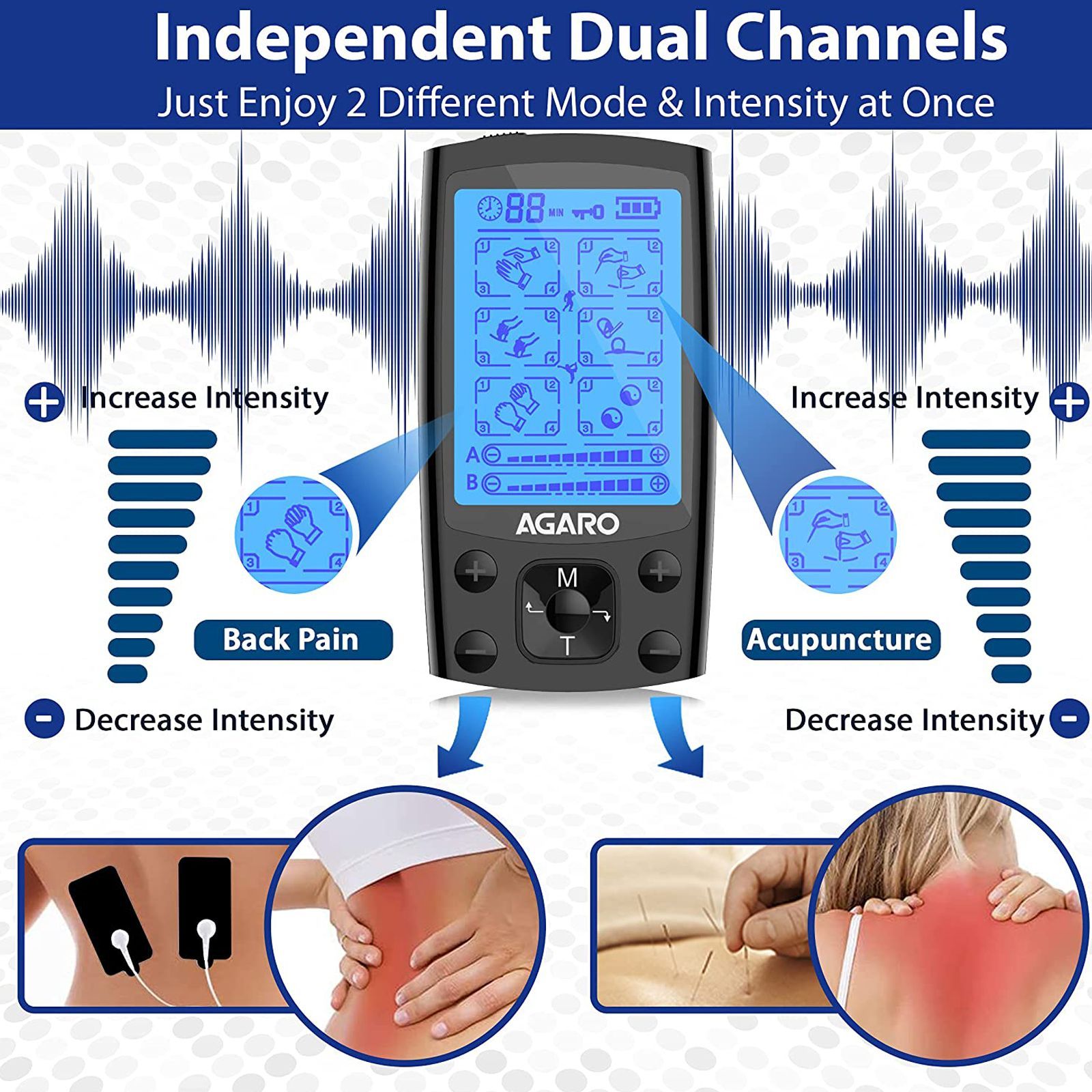 AGARO Tens Dual Channel Knee, Back, Neck Massager (20 Intensity Levels, 33536, Black)_2