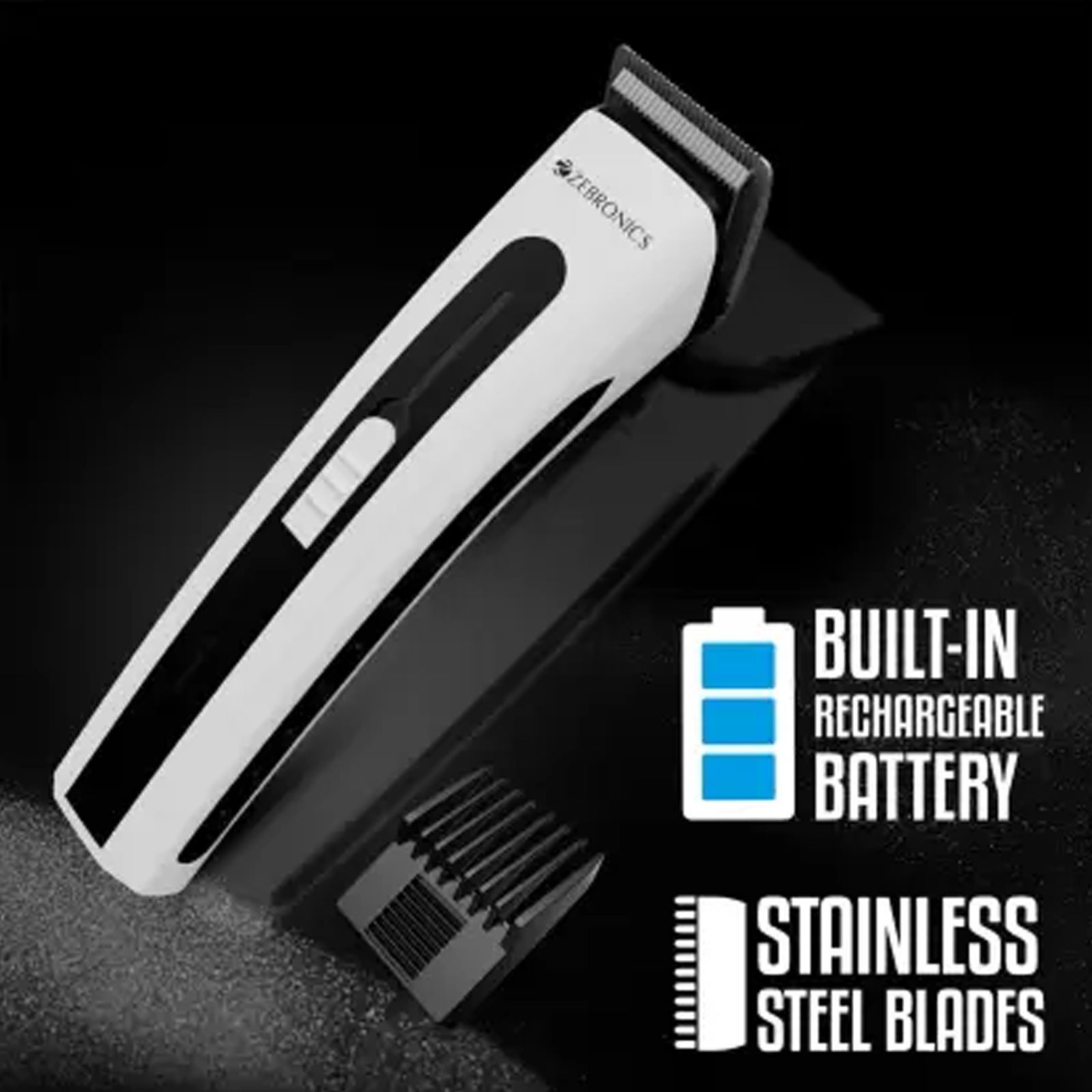ZEBRONICS ZEB-HT51 Cordless Dry Trimmer for Beard and Moustache with 3 Length Settings for Men (45mins Runtime, Adjustable Trimming Range, White and Black) ZEBRONICS ZEB-HT51 Cordless Dry Trimmer for Beard and Moustache with 3 Length Settings for Men (45mins Runtime, Adjustable Trimming Range, White and Black)_3