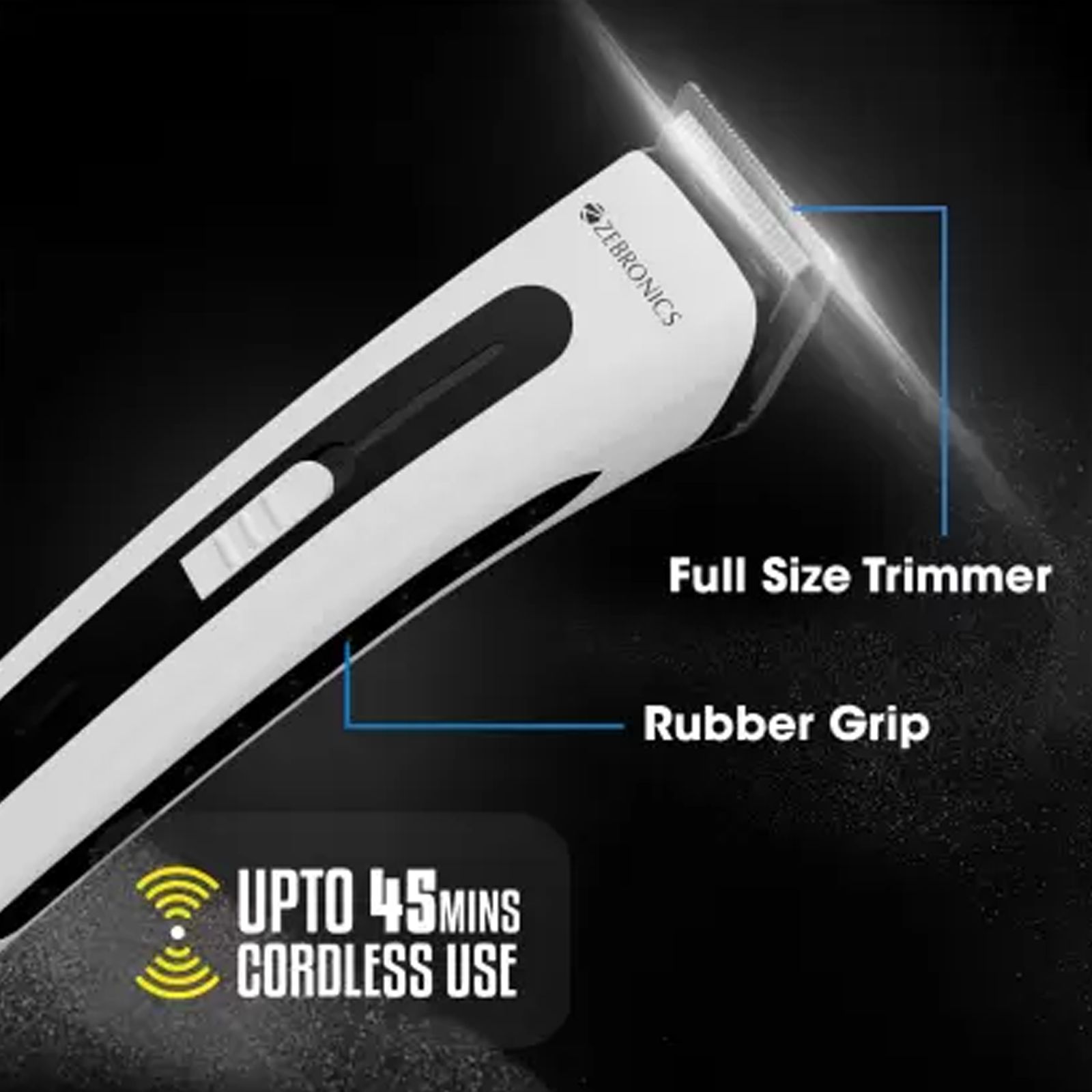 ZEBRONICS ZEB-HT51 Cordless Dry Trimmer for Beard and Moustache with 3 Length Settings for Men (45mins Runtime, Adjustable Trimming Range, White and Black) ZEBRONICS ZEB-HT51 Cordless Dry Trimmer for Beard and Moustache with 3 Length Settings for Men (45mins Runtime, Adjustable Trimming Range, White and Black)_5
