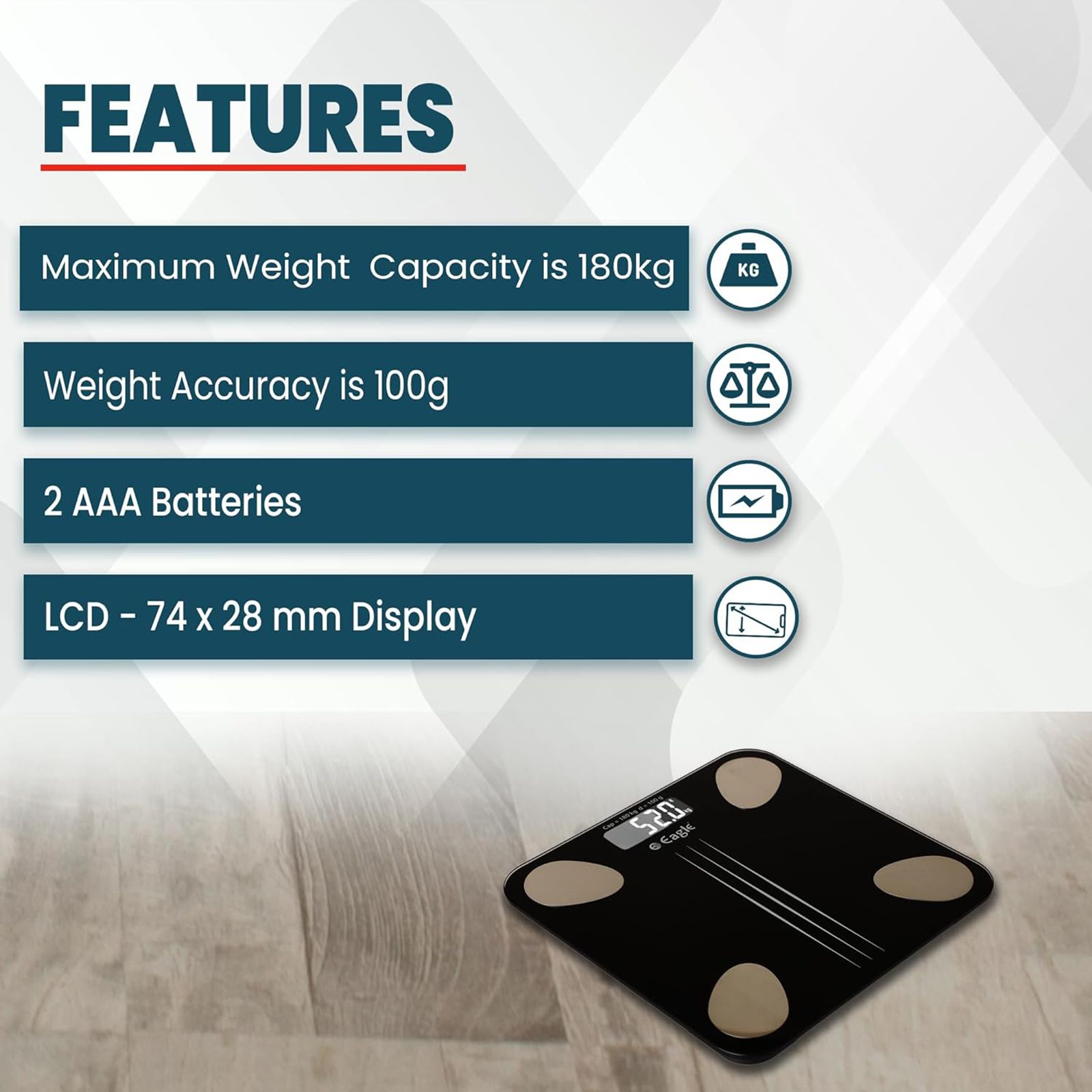 Eagle Weight Scale (15 Vital Body Parameteres, EEP1001A, Black)_7