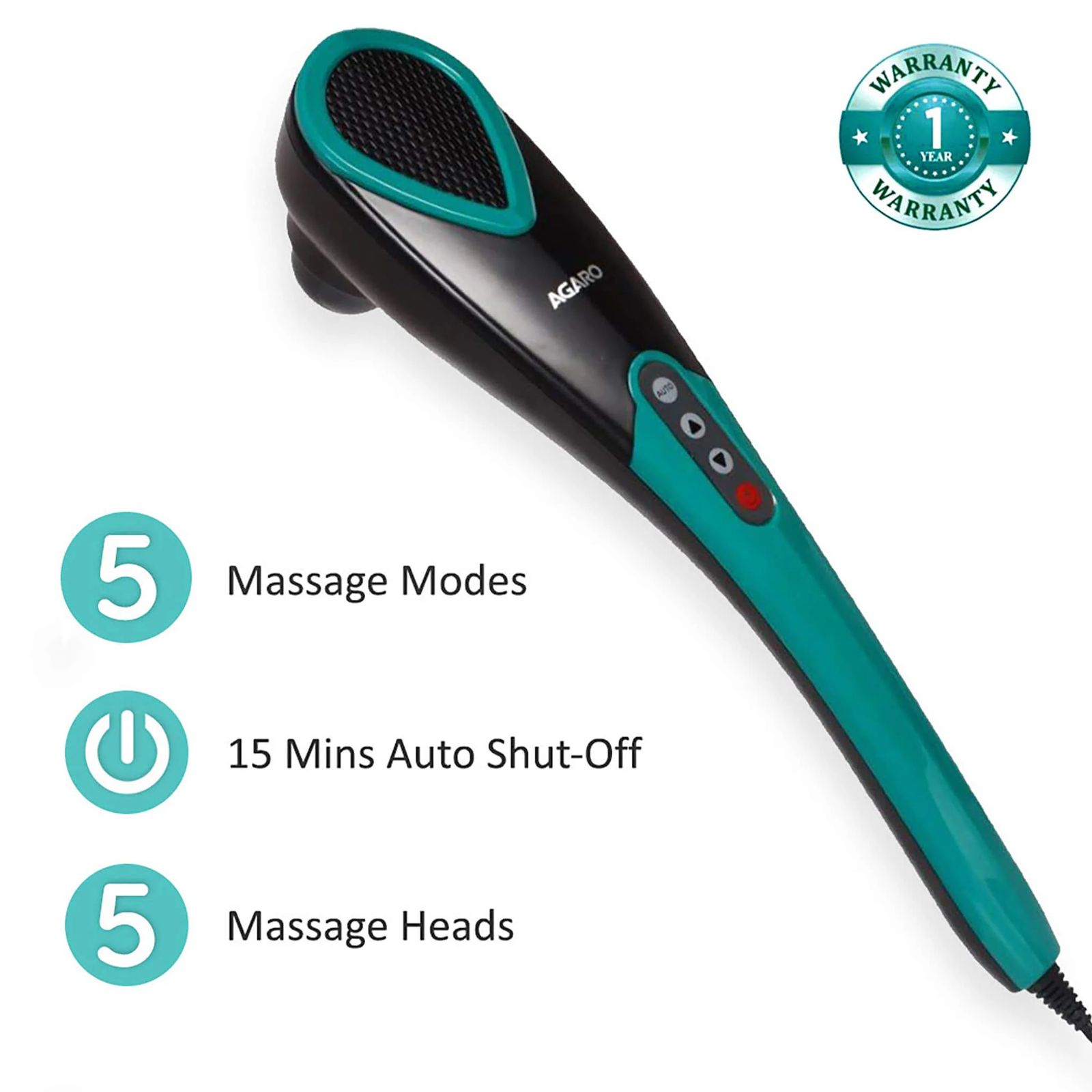 AGARO Comfort Full Body Massager (Percussion Technology, 5 Massage Modes, 33322, Green and Black)_2