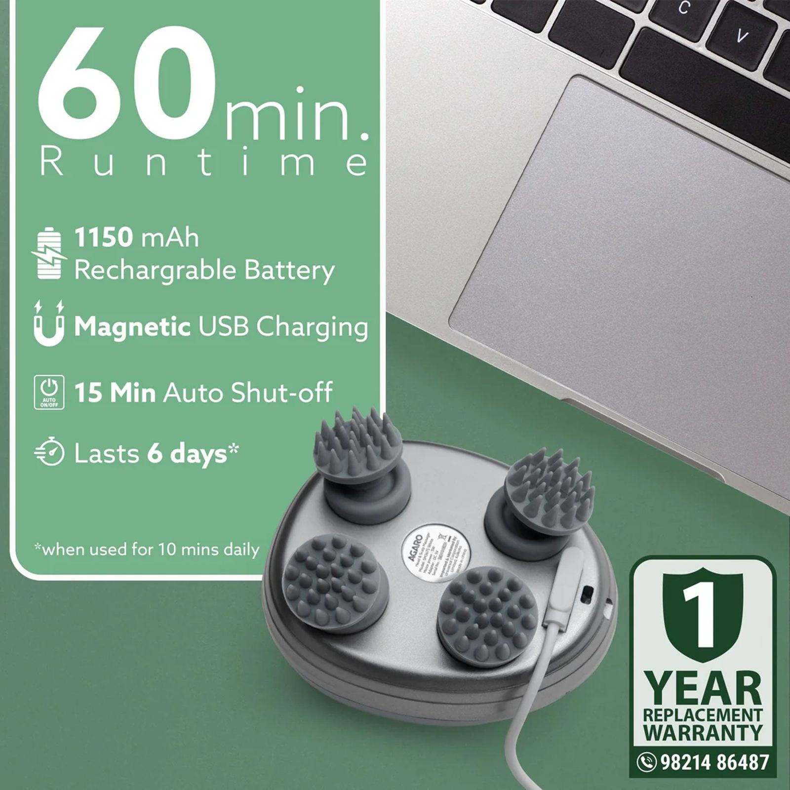 Agaro SM3675 Scalp Massager (Silicone, Ergonomic Design, 34132, White)_4