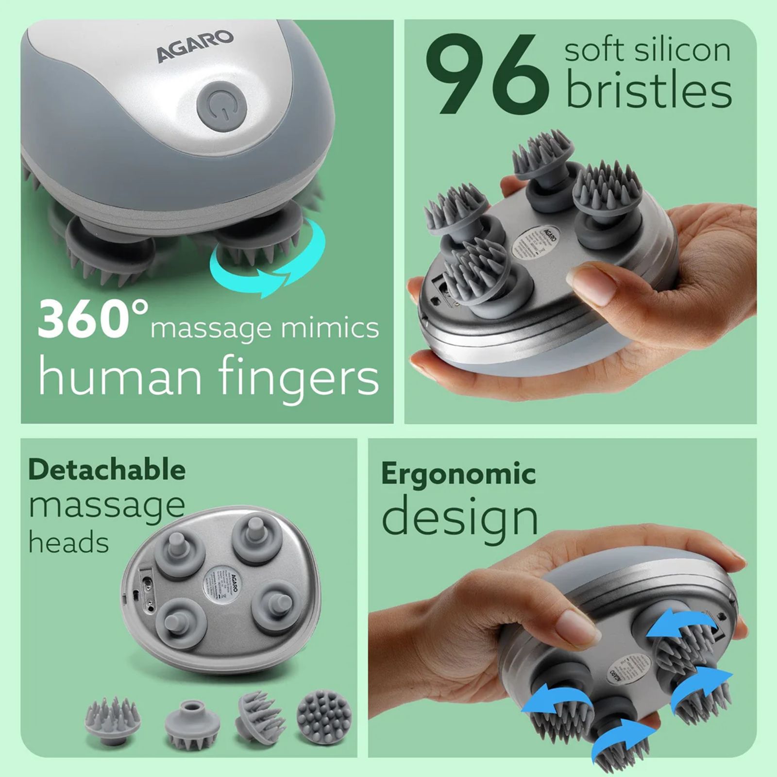 Agaro SM3675 Scalp Massager (Silicone, Ergonomic Design, 34132, White)_6