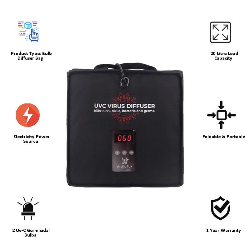 Arctic Fox UV-C Virus Germicidal Bulb Diffuser Bag (20 Ltrs, FEXUTBBLKWZ120020, Black)_3