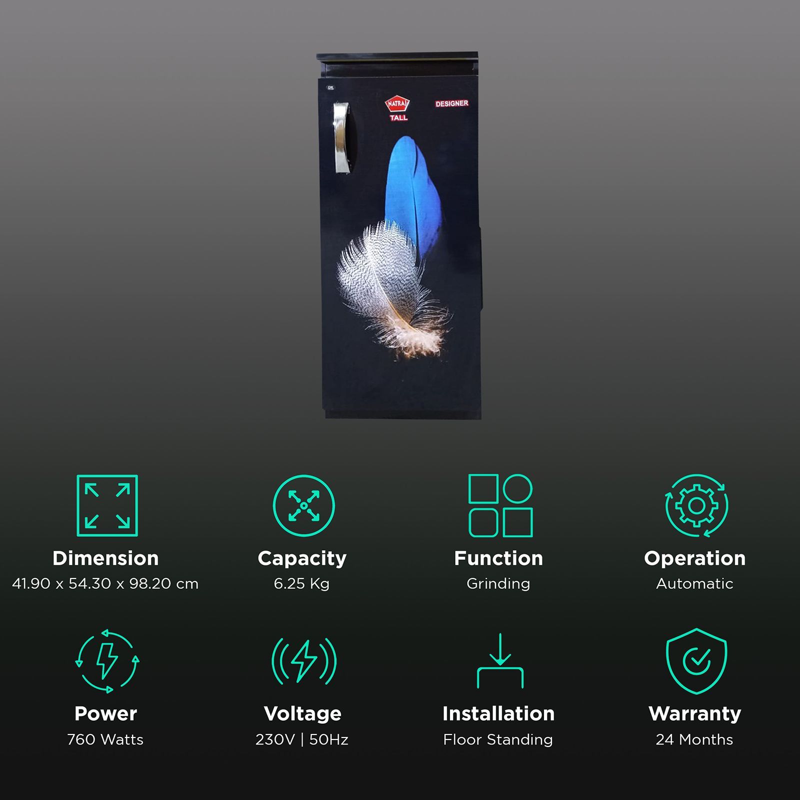 NATRAJ Tall Designer 760 Watts 6.25Kg Flour Mill Machine (VC-104, Black) NATRAJ Tall Designer 760 Watts 6.25Kg Flour Mill Machine (VC-104, Black)_2