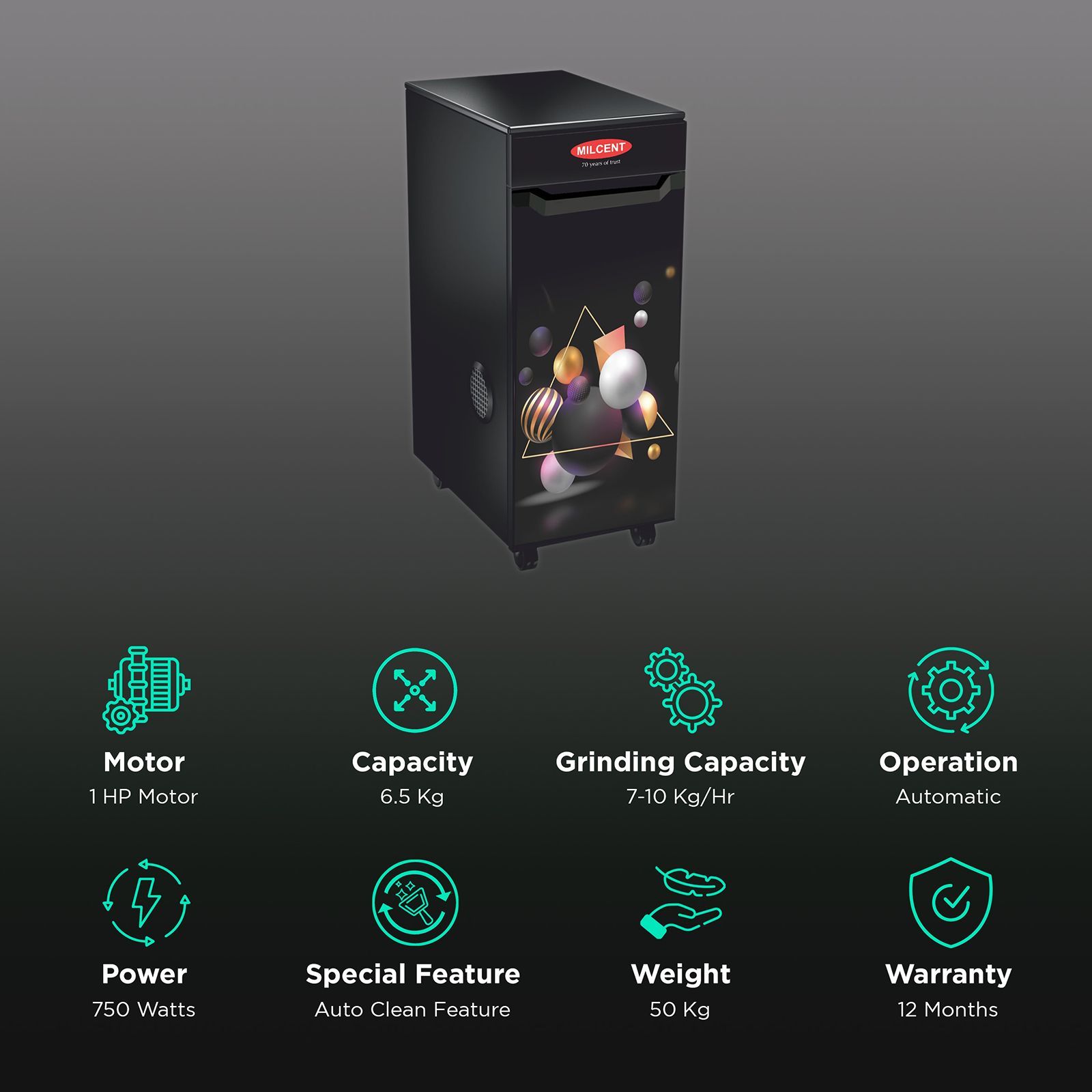 MILCENT Stylo Plus VC Pyramid 750 Watts 6.5 Kg Flour Mill Machine (Fully Automatic, Brown) MILCENT Stylo Plus VC Pyramid 750 Watts 6.5 Kg Flour Mill Machine (Fully Automatic, Brown)_2