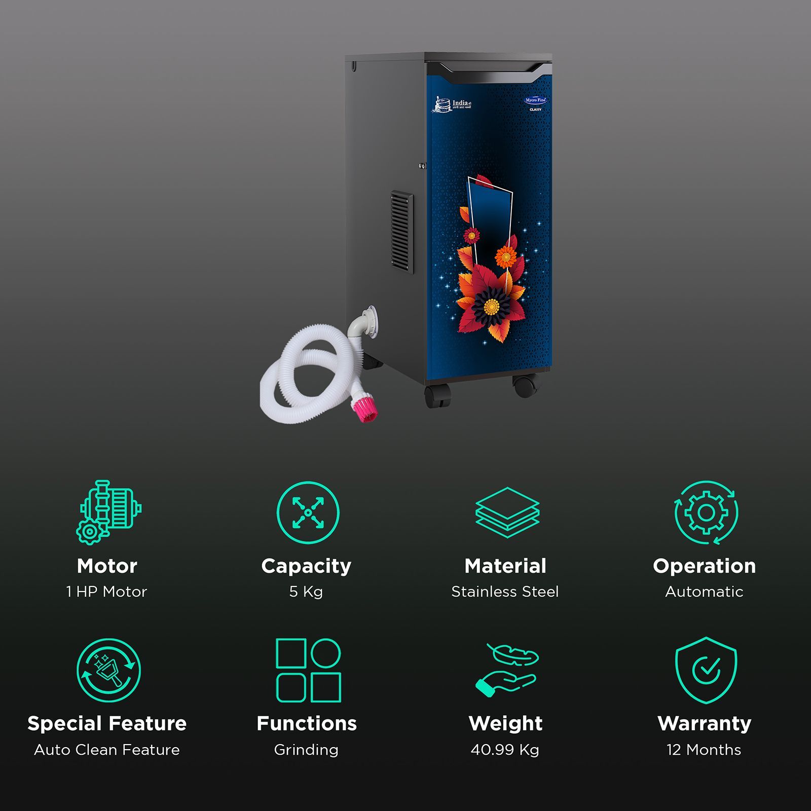 Mycro fine Classy VC 4 Kg Flour Mill Machine (SS Rotter Cutter, LMFA0361, Orange Leaf)_2