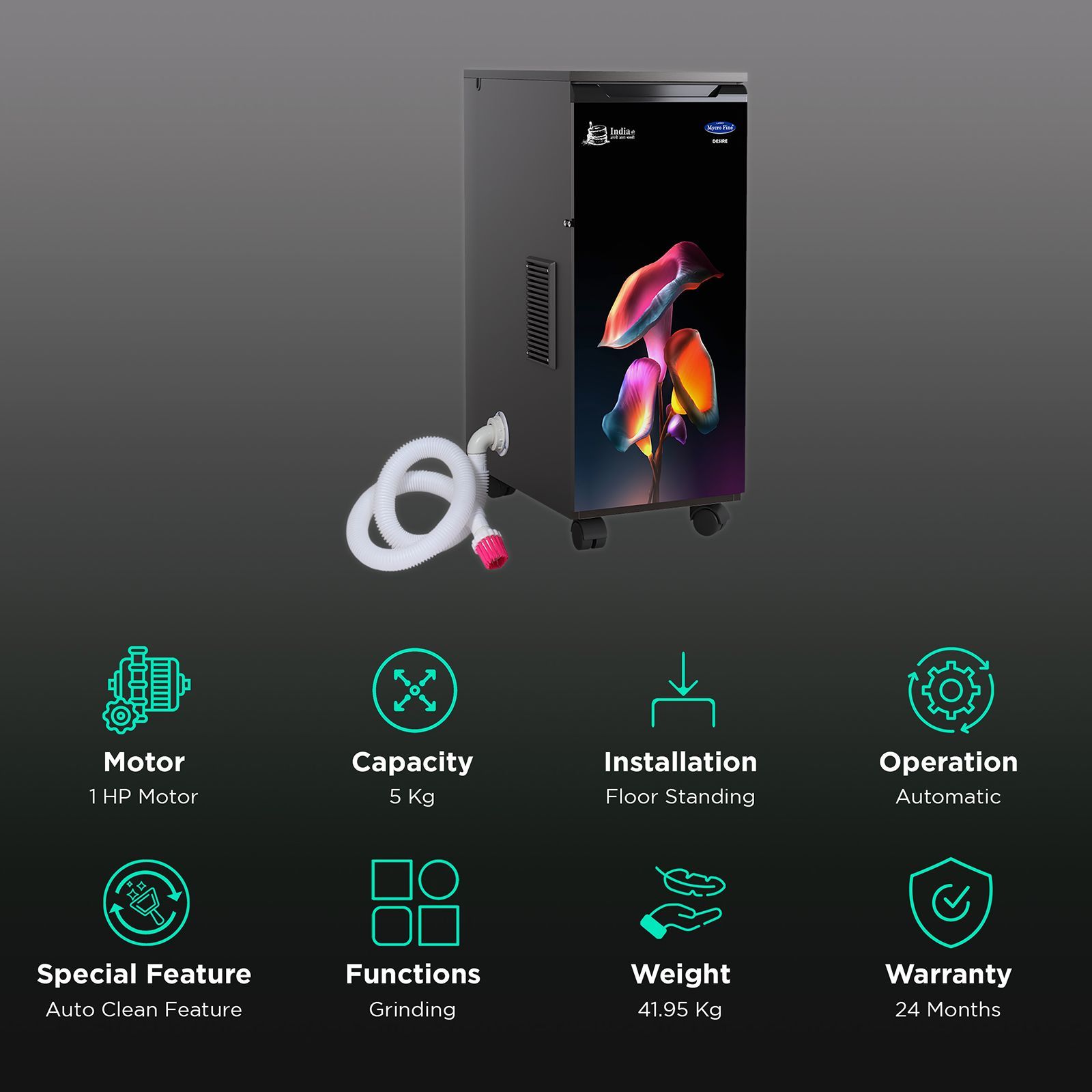 Mycro Fine Desire VC 5 Kg Flour Mill Machine (6 Blade SS Rotar, LMFA0375, Tropical Flower)_2