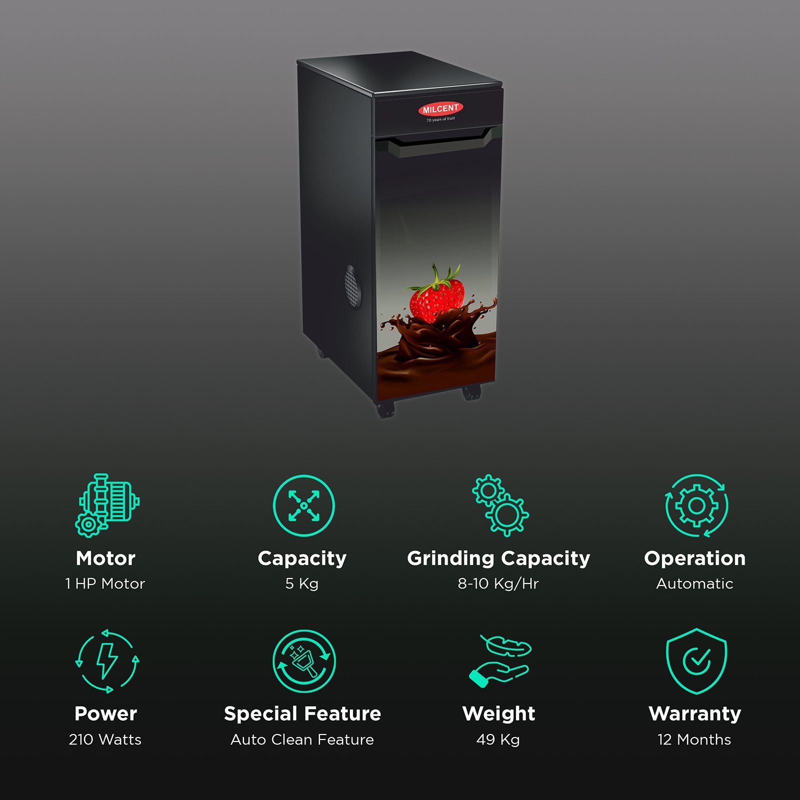 MILCENT Whisper Super TVC 210 Watts 4.5 Kg Flour Mill Machine (Inbuilt Vacuum Clean, Black)_2