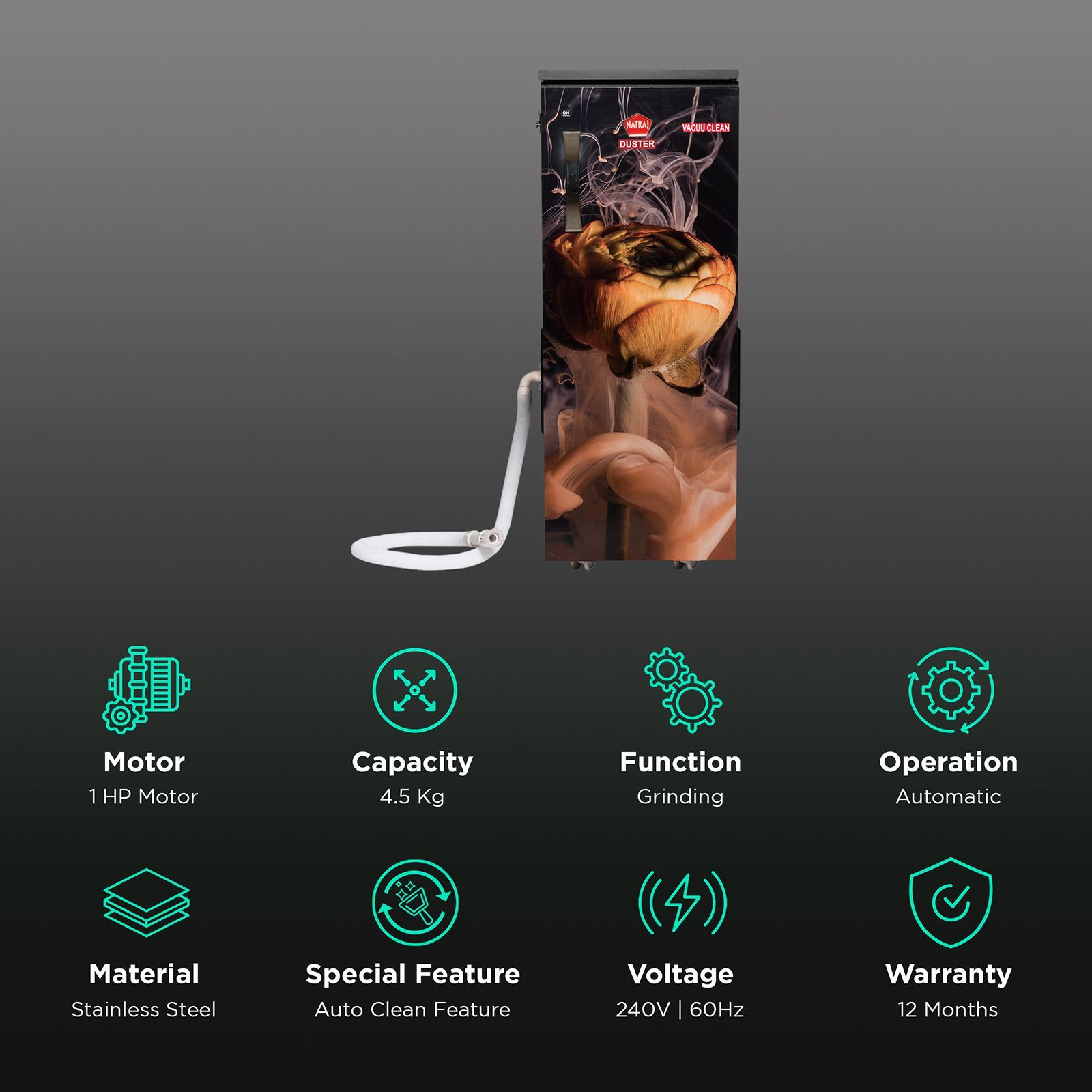 NATRAJ Duster 4.5 Kg Flour Mill Machine (SKF Bearing Child Safety, VC 109, Brown)_2