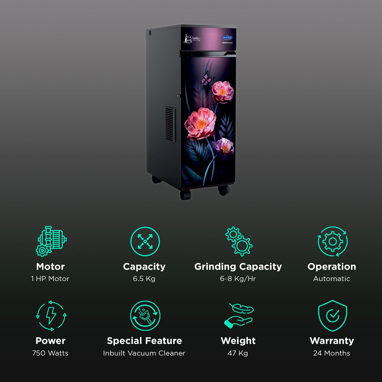 Mycro fine Desire Plus SS 750 Watts 5.5 Kg Flour Mill Machine (2800 RPM Motor Speed, Tropical Rose) Mycro fine Desire Plus SS 750 Watts 5.5 Kg Flour Mill Machine (2800 RPM Motor Speed, Tropical Rose)_2