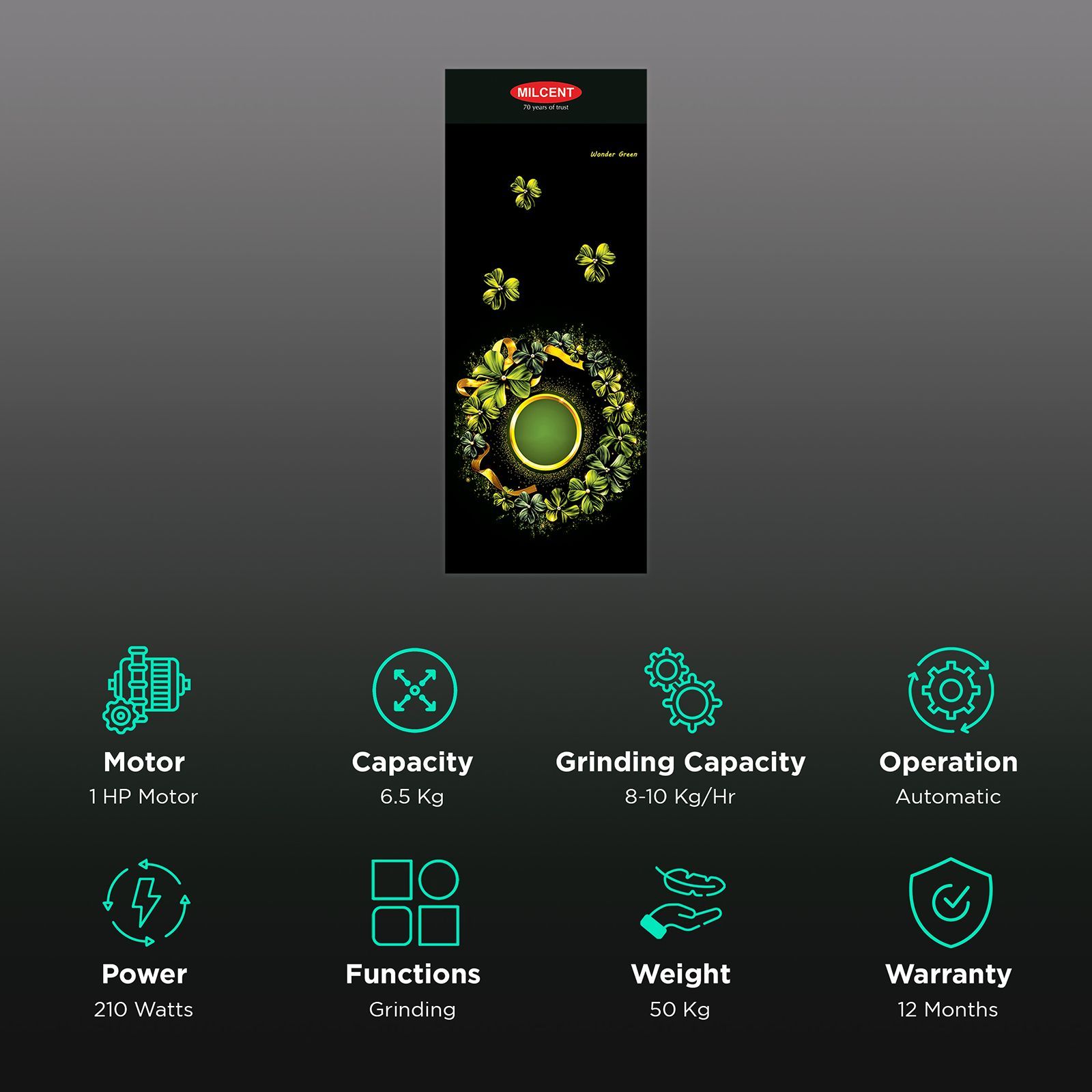 MILCENT Whisper Plus TVC 210 Watts 6.5 Kg Flour Mill Machine (Automatic Operation, VC-210, Wonder Green) MILCENT Whisper Plus TVC 210 Watts 6.5 Kg Flour Mill Machine (Automatic Operation, VC-210, Wonder Green)_2