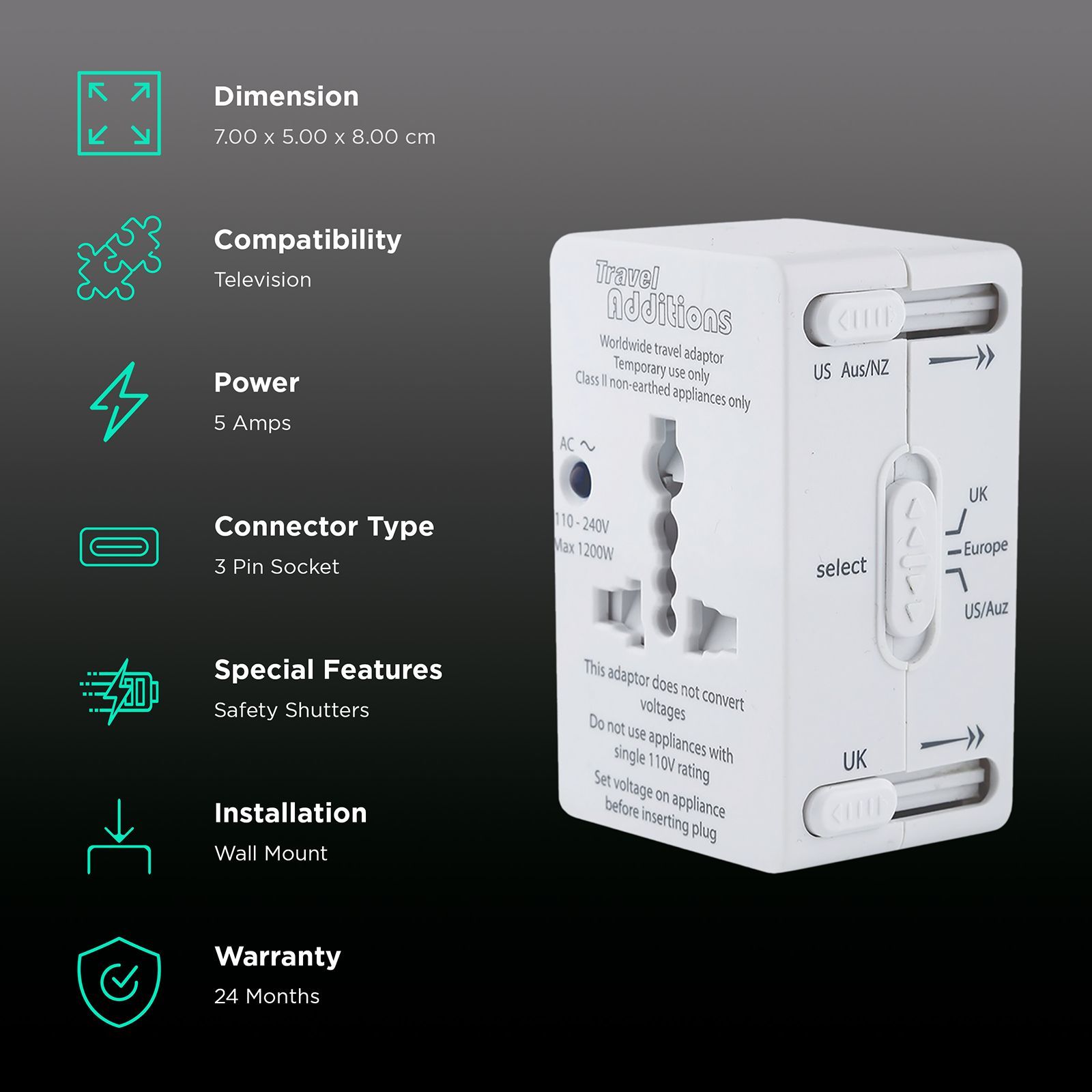 TRAVEL BLUE 1 Plug 150 Countries Travel Adapter (Built-In Surge Protector, 5537, Black)_3