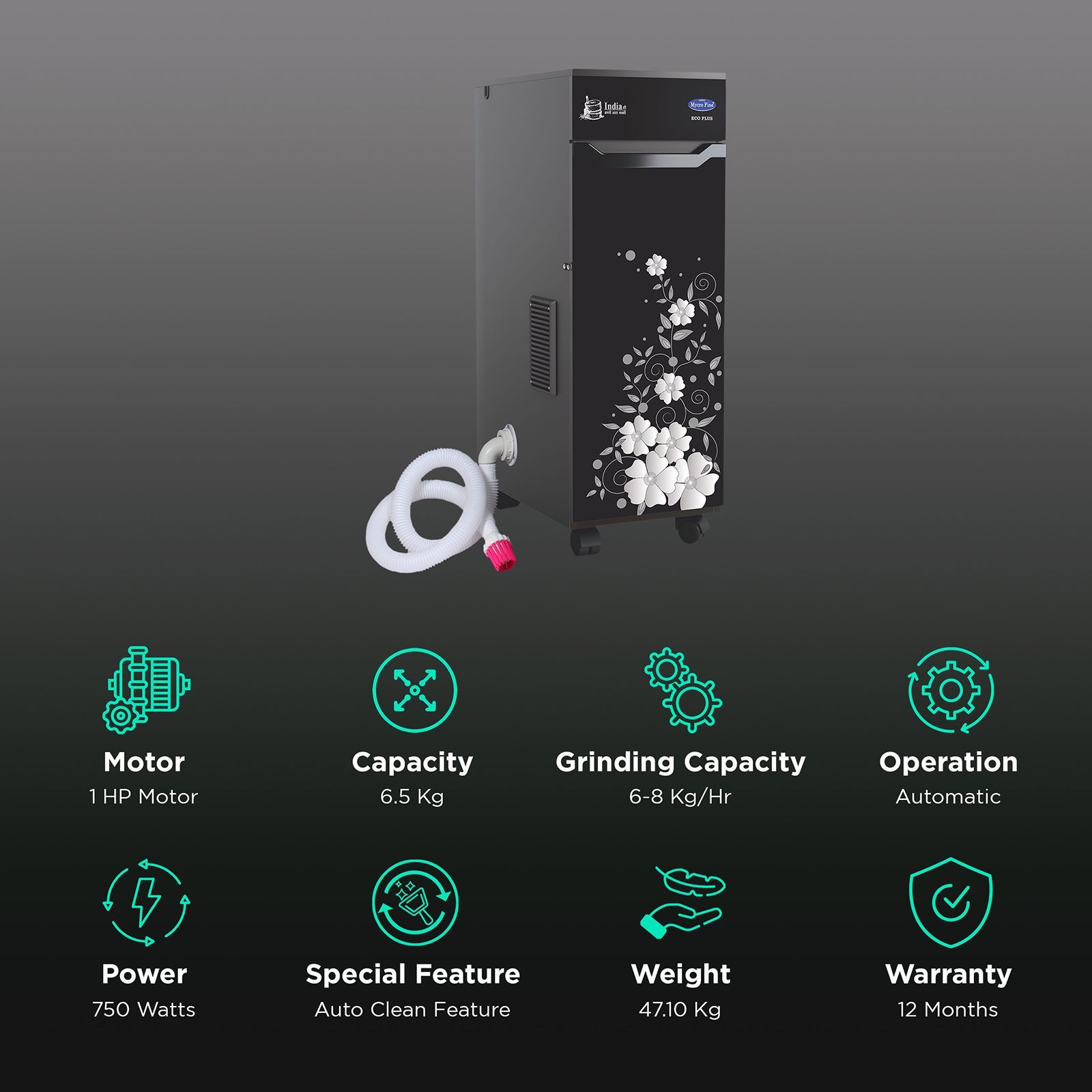 Mycro fine Eco Plus VC 750 Watts 5.5 Kg Flour Mill Machine (2800 RPM Motor Speed, White Velvet)_2