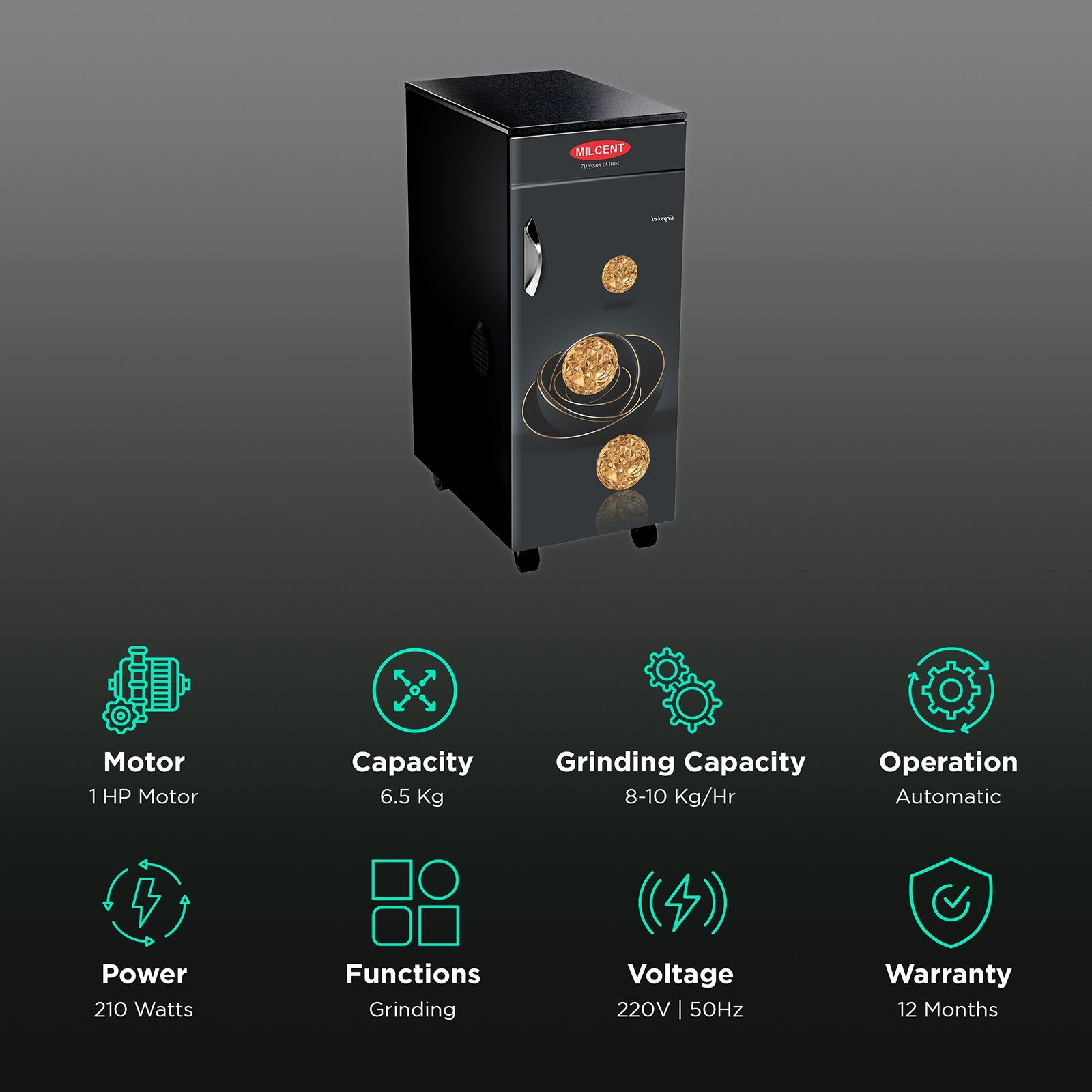 MILCENT Active Plus 210 Watts Flour Mill Machine (Stainless Steel Blade, Active Plus VC 210, Black) MILCENT Active Plus 210 Watts Flour Mill Machine (Stainless Steel Blade, Active Plus VC 210, Black)_2