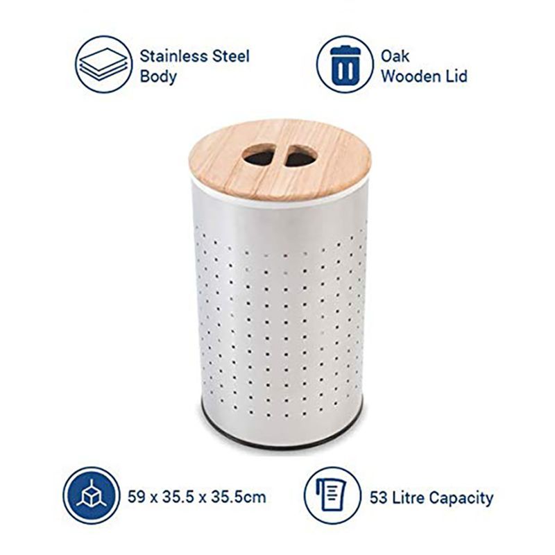 sabichi Stainless Steel Laundry Bin (53 litre, 183149, Silver)_5