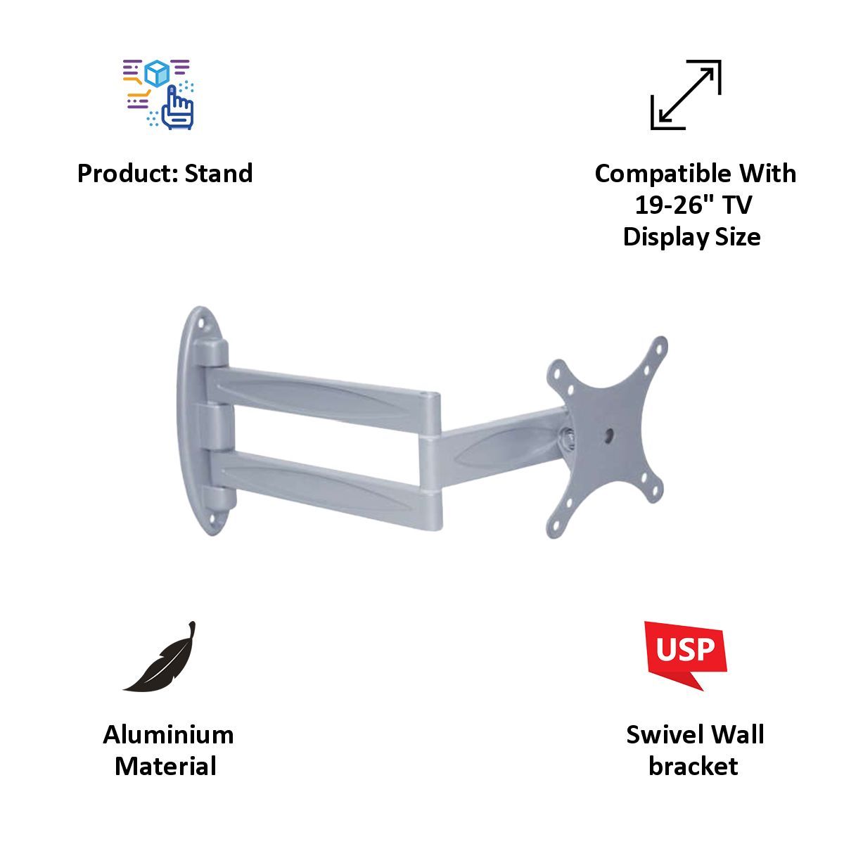 Mighty 26 inch LCD/LED TV Stand (Silver)_2