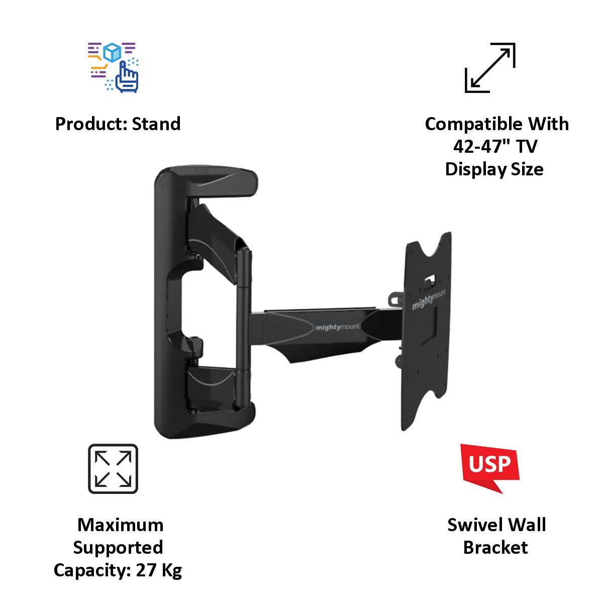 Mighty Mount Ultra Slim 40-47 inch Swivel TV Bracket (MM-47, Black) Mighty Mount Ultra Slim 40-47 inch Swivel TV Bracket (MM-47, Black)_2