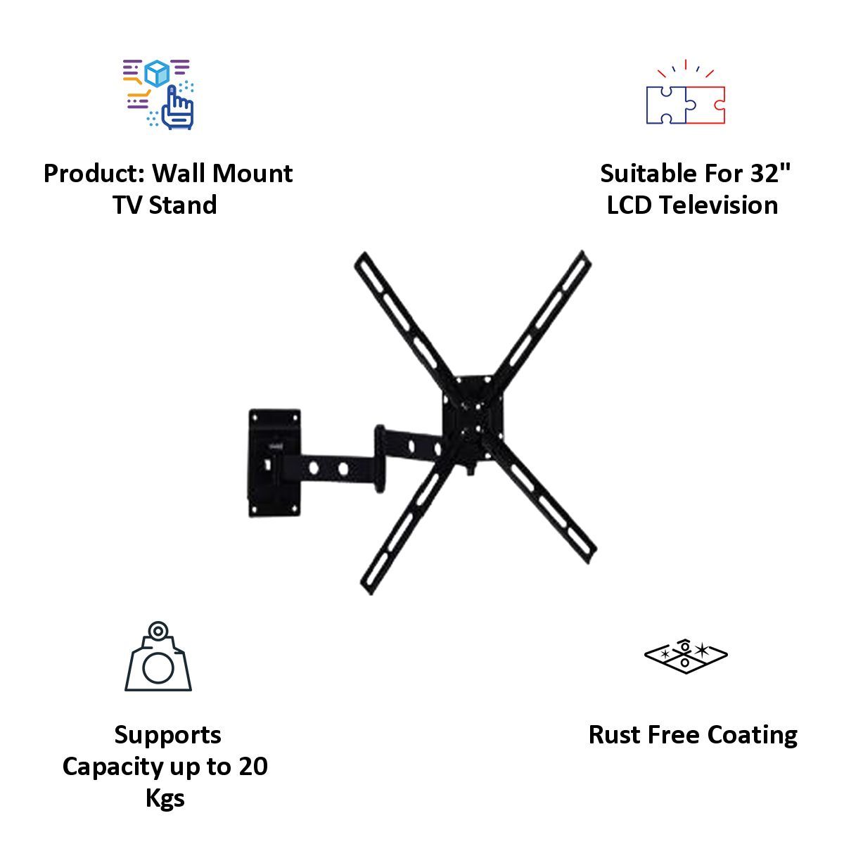 RD PLAST 32-50 inch Swivel Wall Mount TV Stand (Black)_2