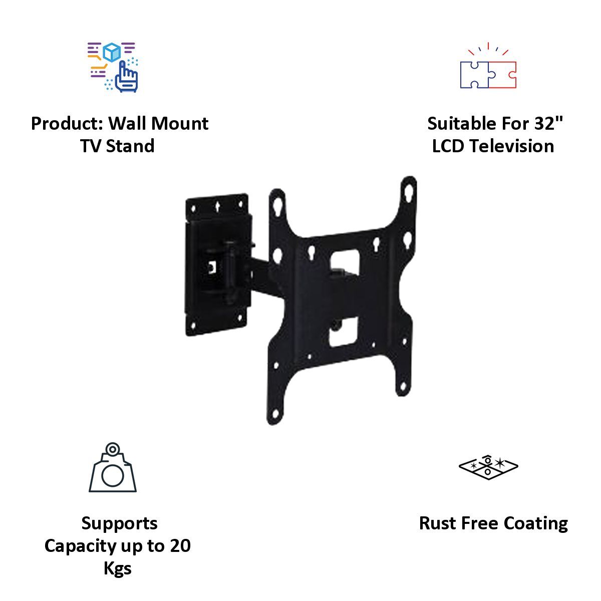RD PLAST 32 - 43 inch Swivel Wall Mount TV Stand (Black)_2