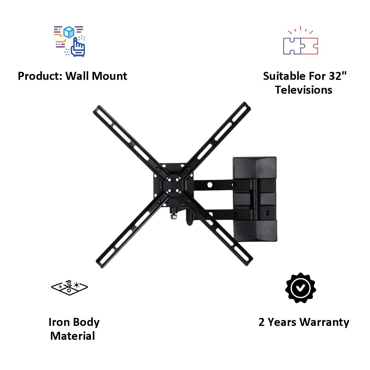 RD PLAST 65 inch Double Arm Wall Mount TV Stand (RW 9823-1, Black)_6