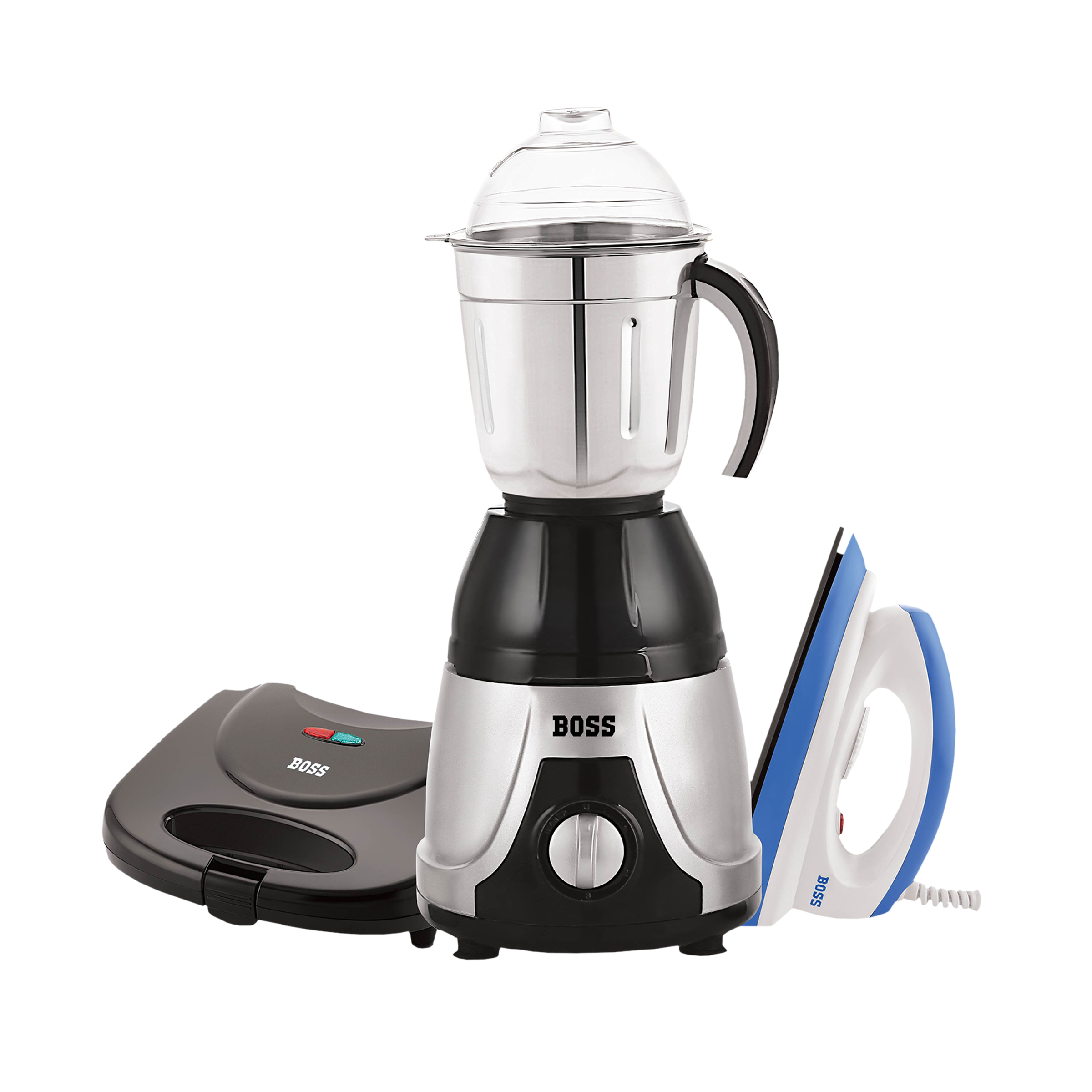 BOSS Combo Pack Mixer Grinder, Dry Iron & Sandwich Toaster (3 in 1, B909)_1