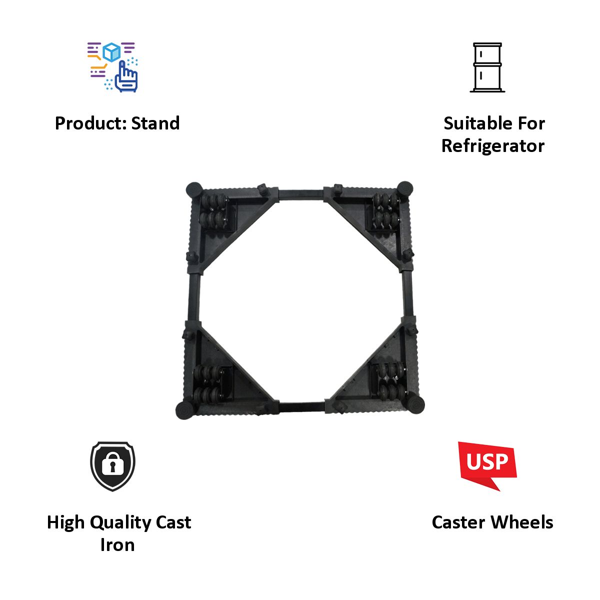 CNS Trolley for Washing Machines, Refrigerators, and Dishwashers (24 Wheels, Upto 350 L, Black)_8