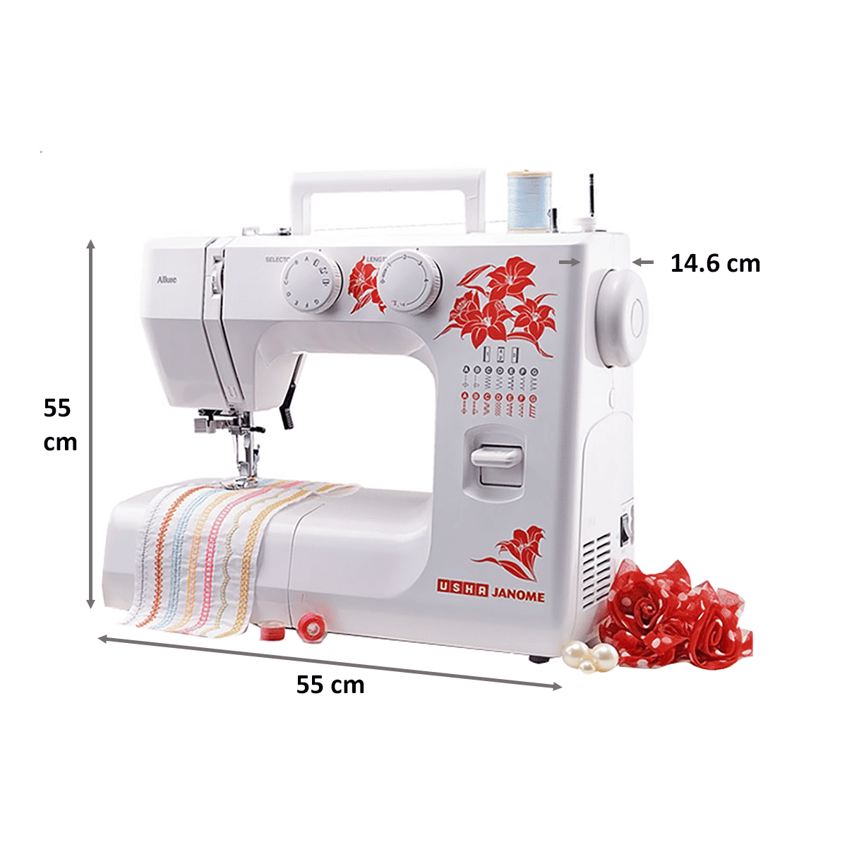 USHA Allure Delux Automatic Electric Sewing Machine (860 SPM, 20117000003, White)_2