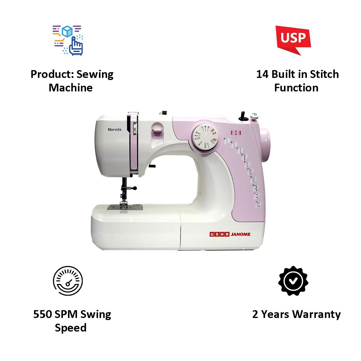 USHA Marvela Sewing Machine (20118000006, Pink)_3
