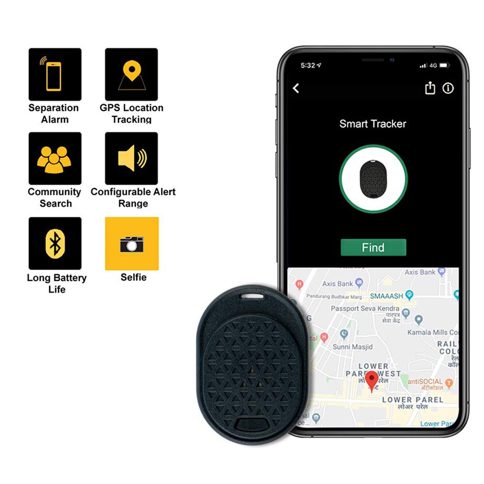 tag8 Dolphin Smart Tracker (GPS Location Tracking, 800022, Black)_5