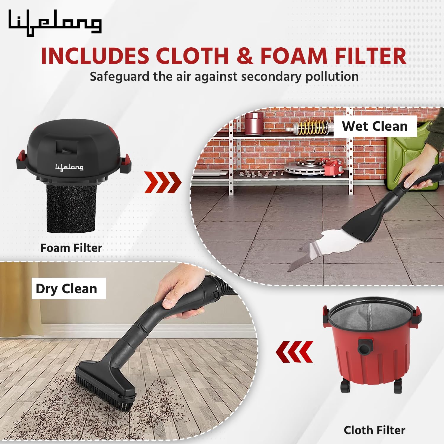 Lifelong Aspire 1000W Wet & Dry Vacuum Cleaner with Turbo Motor (Blower Function, Red & Black)_3