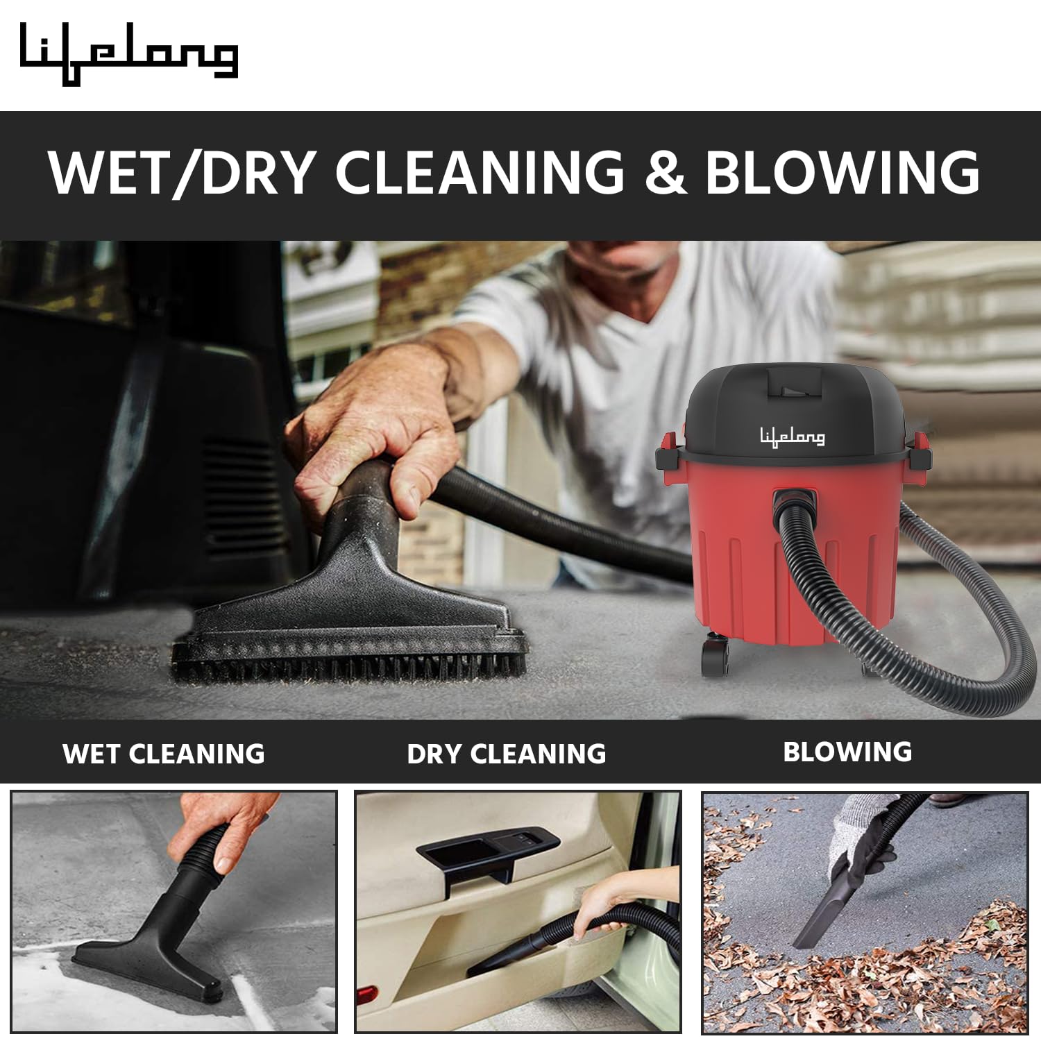 Lifelong Aspire 1000W Wet & Dry Vacuum Cleaner with Turbo Motor (Blower Function, Red & Black)_4