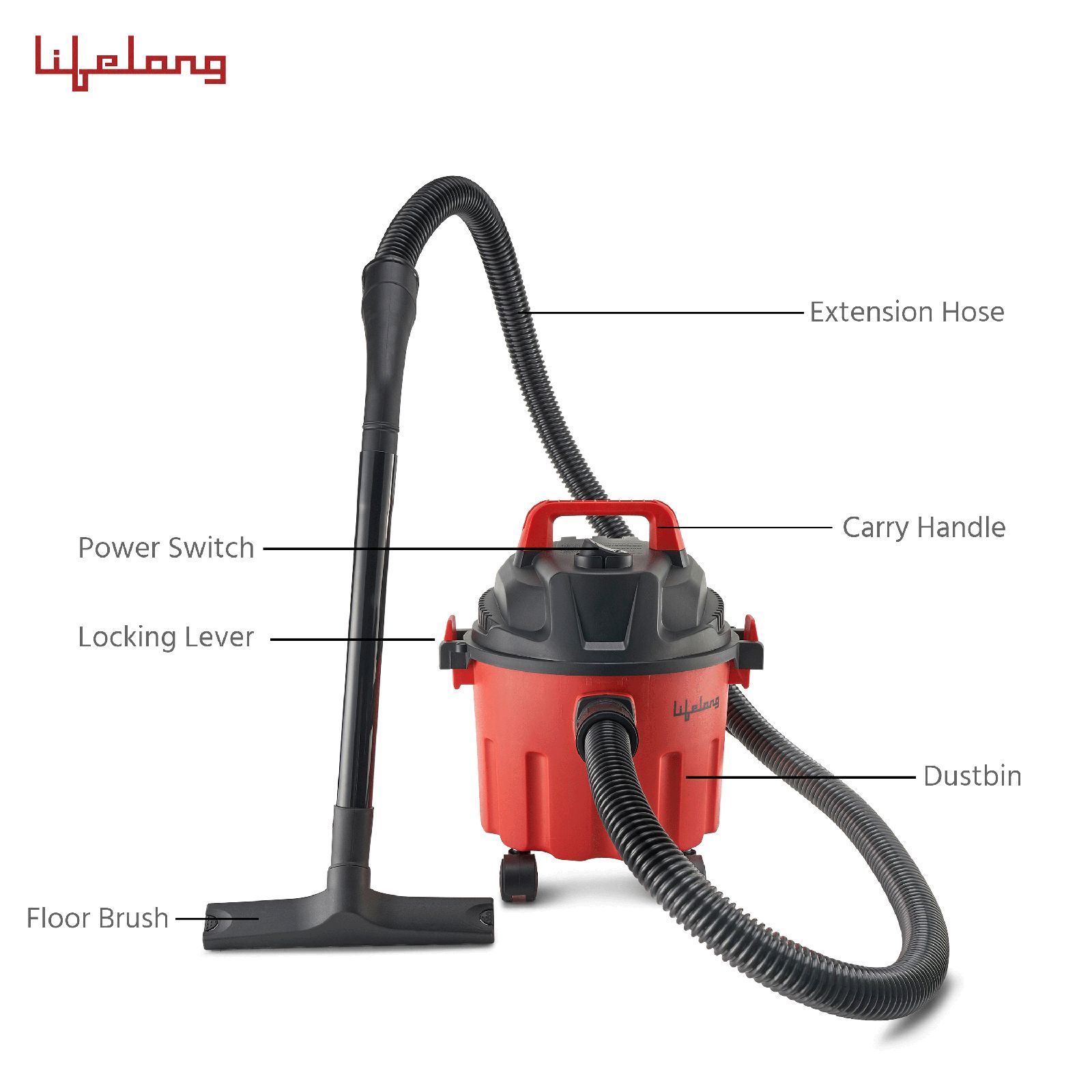 Lifelong Aspire 1000W Wet & Dry Vacuum Cleaner with Turbo Motor (Blower Function, Red & Black)_8