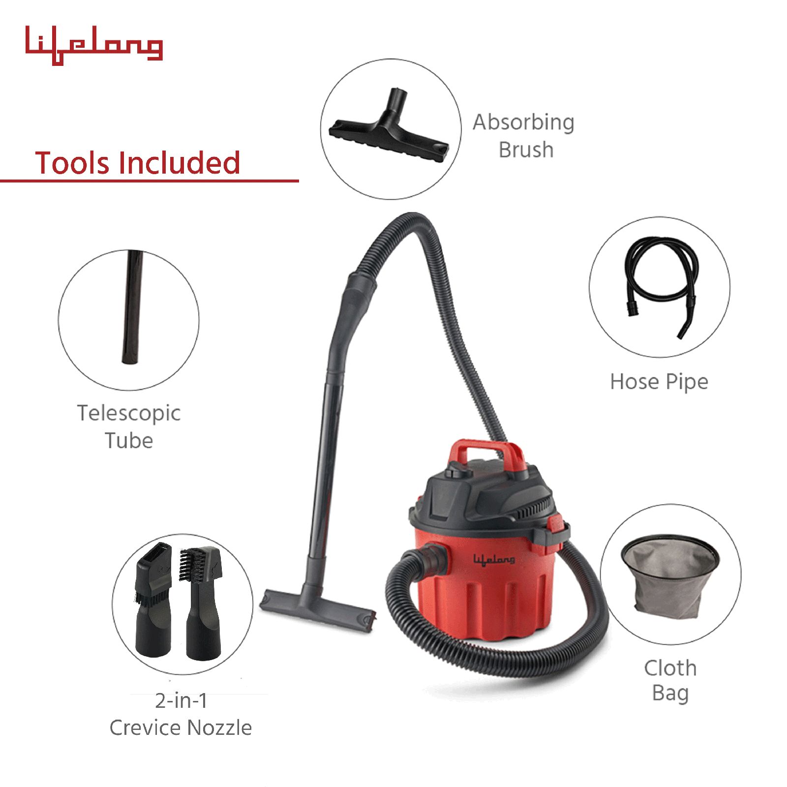 Lifelong Aspire 1000W Wet & Dry Vacuum Cleaner with Turbo Motor (Blower Function, Red & Black)_9